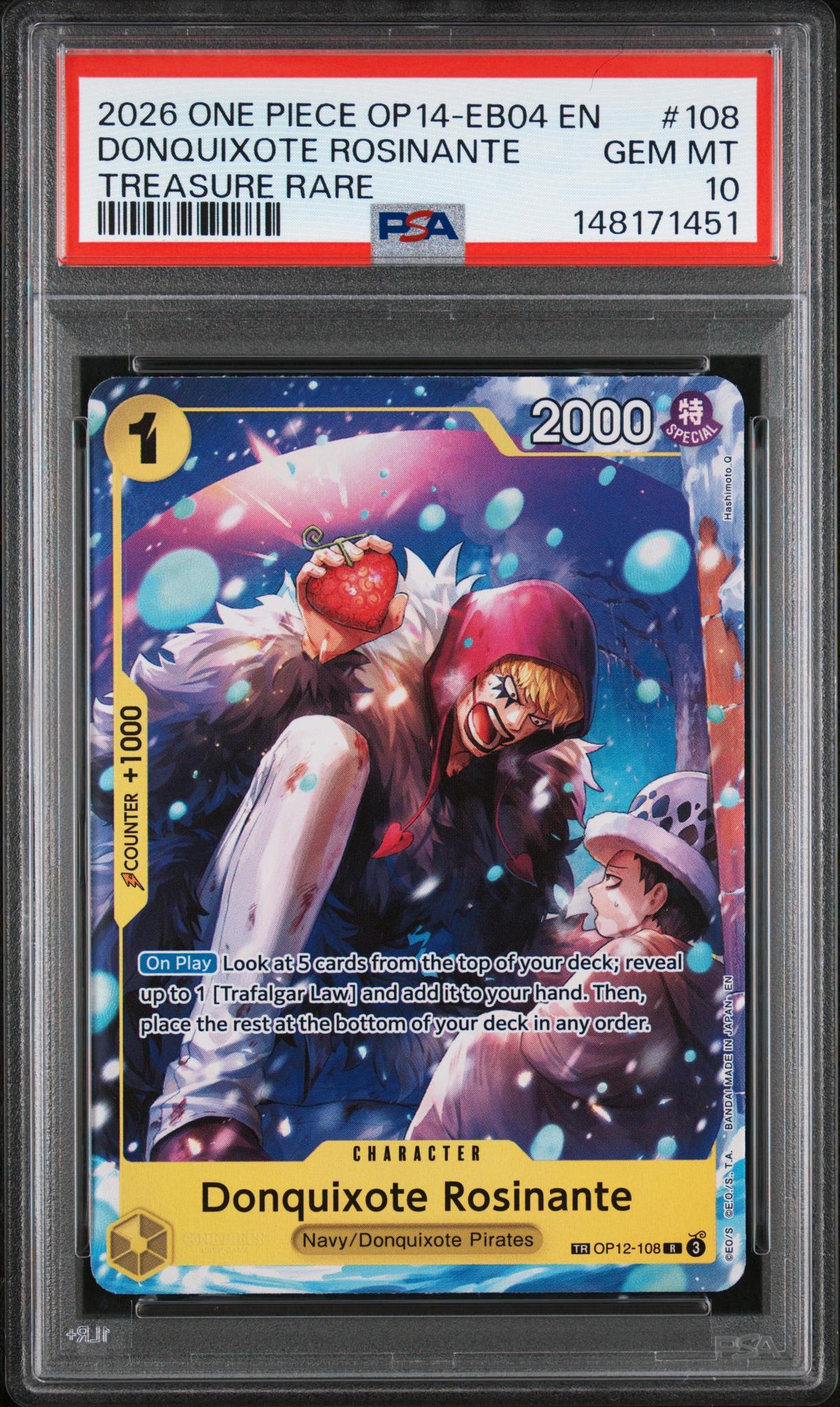 2026 One Piece the Azure Sea's Seven Treasure Rare Donquixote Rosinante #OP12108 PSA 10