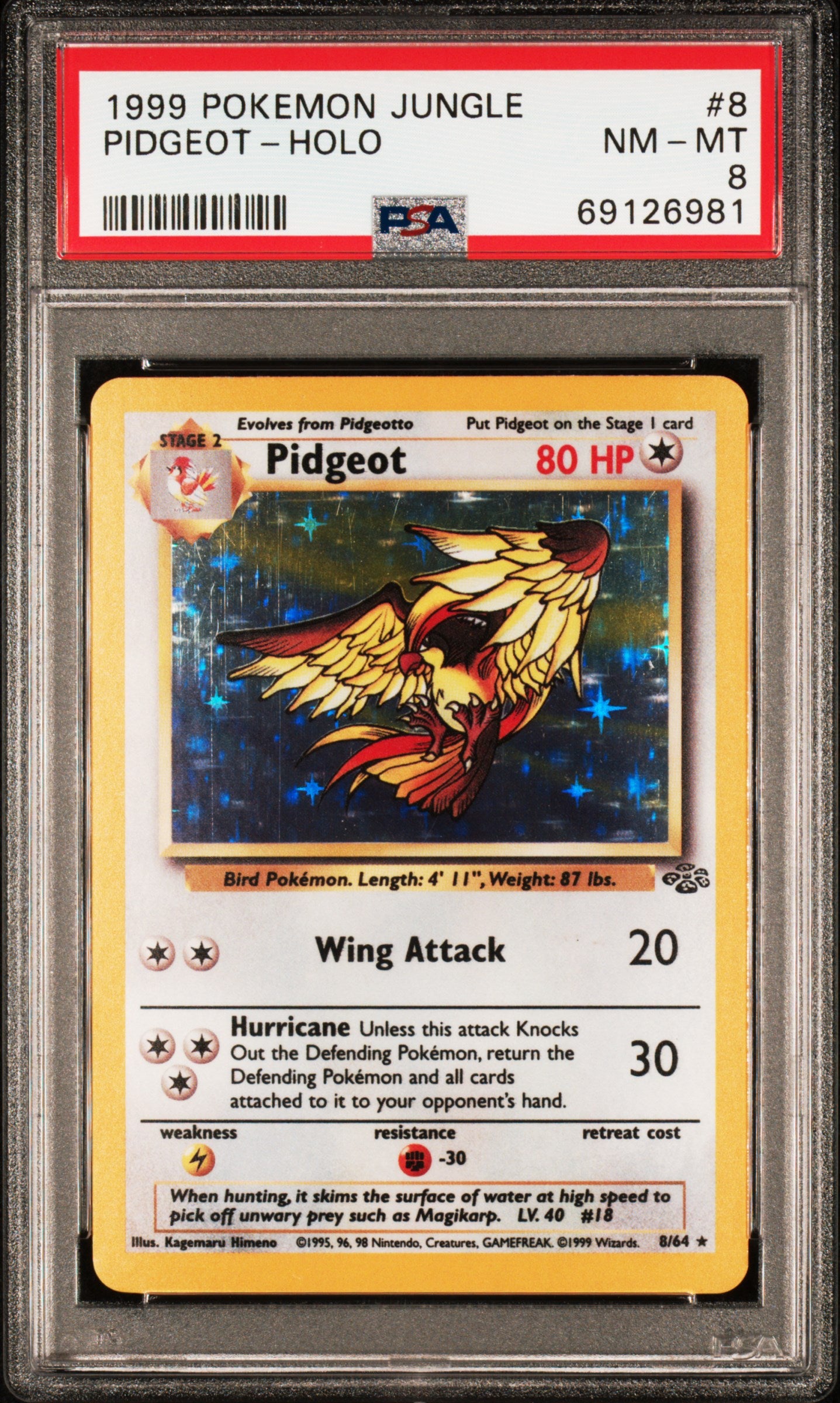 1999 Pokemon Jungle Holo Pidgeot #8 PSA 8