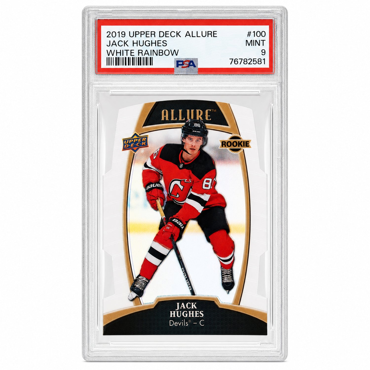 2019 Upper Deck Allure White Rainbow Jack Hughes #100 PSA 9