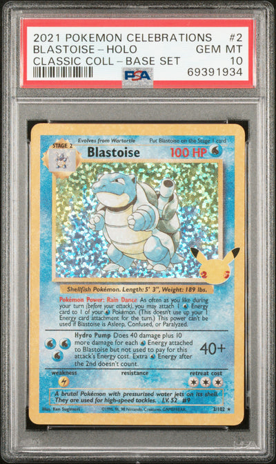 2021 Pokemon Celebrations Classic Collection Base Set Holo Blastoise #2 /69391934 PSA 10