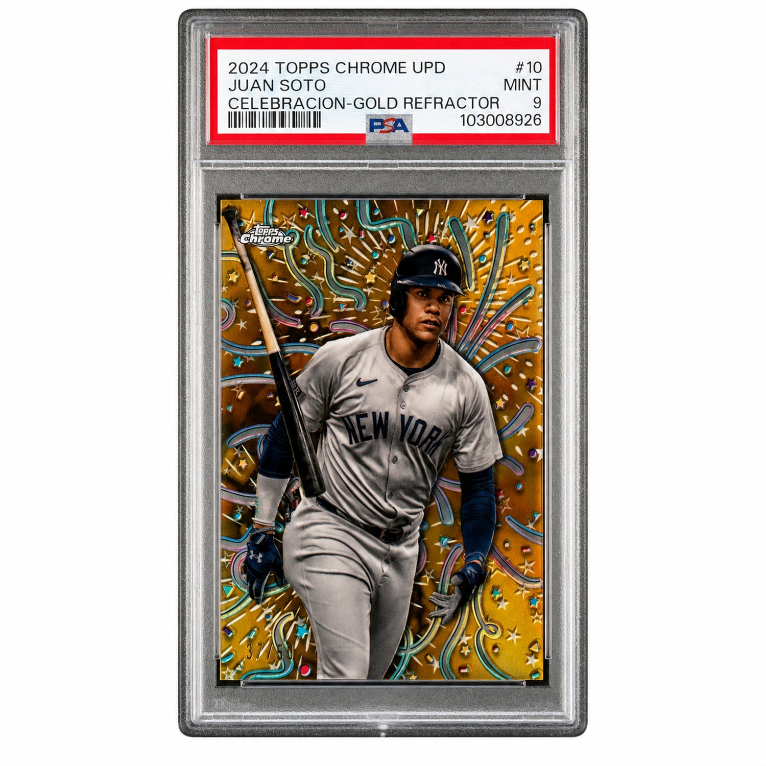 2024 Topps Chrome Update Celebracion Gold Refractor Juan Soto #10 /50 PSA 9