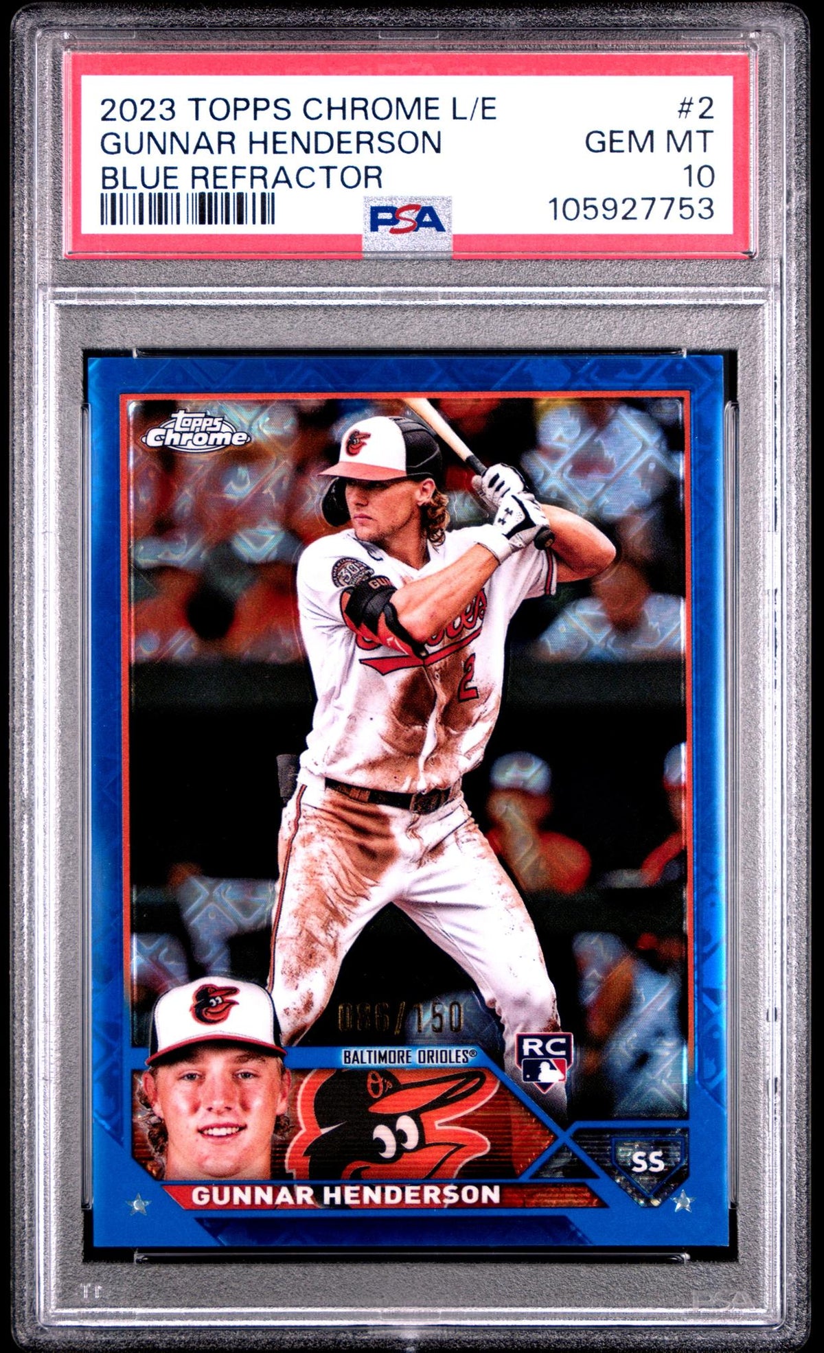2023 Topps Chrome Logofractor Blue Refractor Gunnar Henderson #2 /150 PSA 10