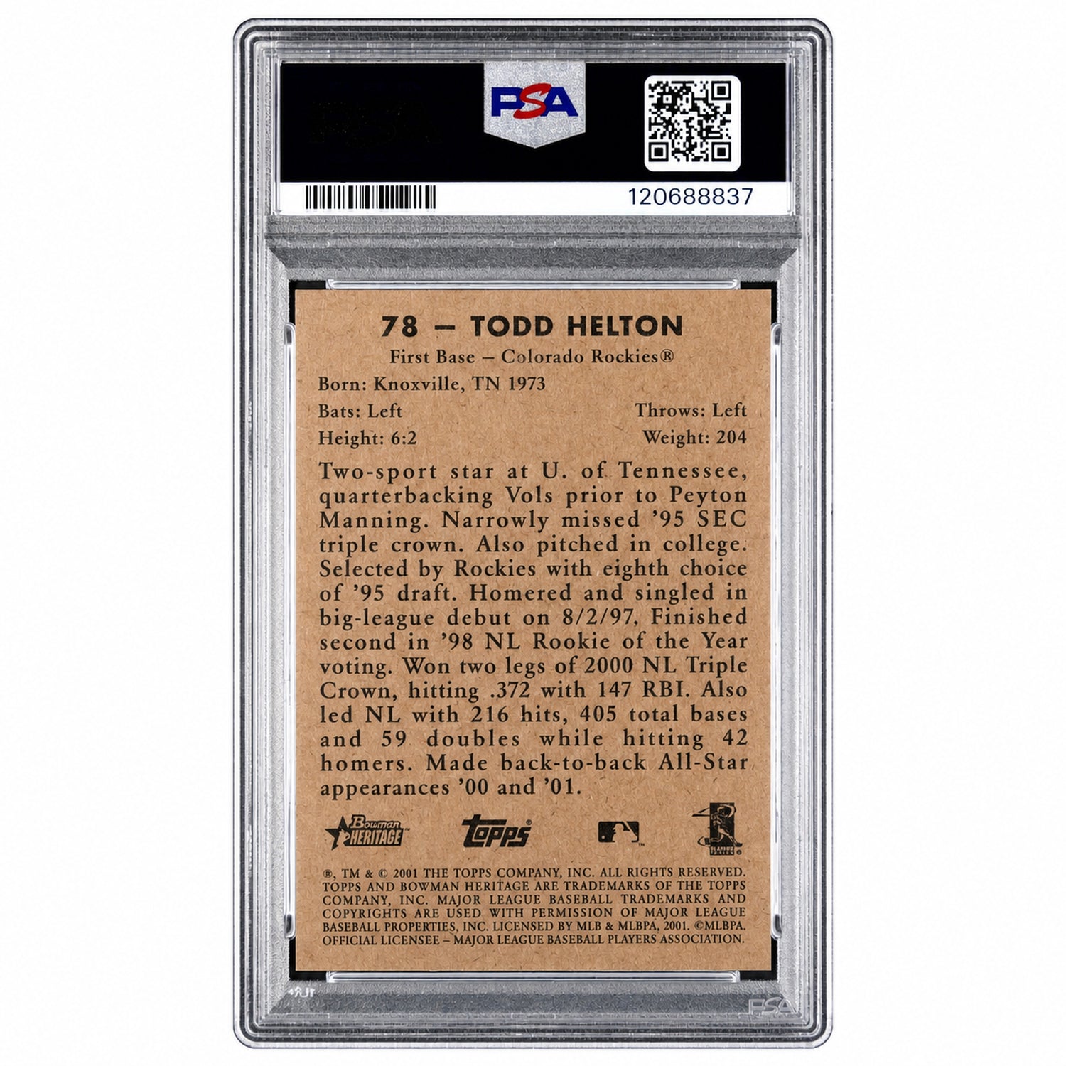 2001 Bowman Heritage Todd Helton #78 PSA 10