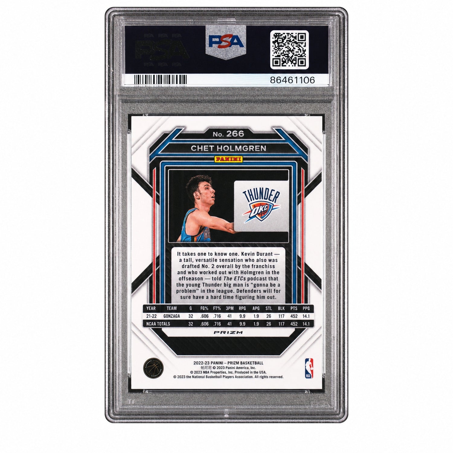 2022 Panini Prizm Hyper Prizm Chet Holmgren #266 PSA 9