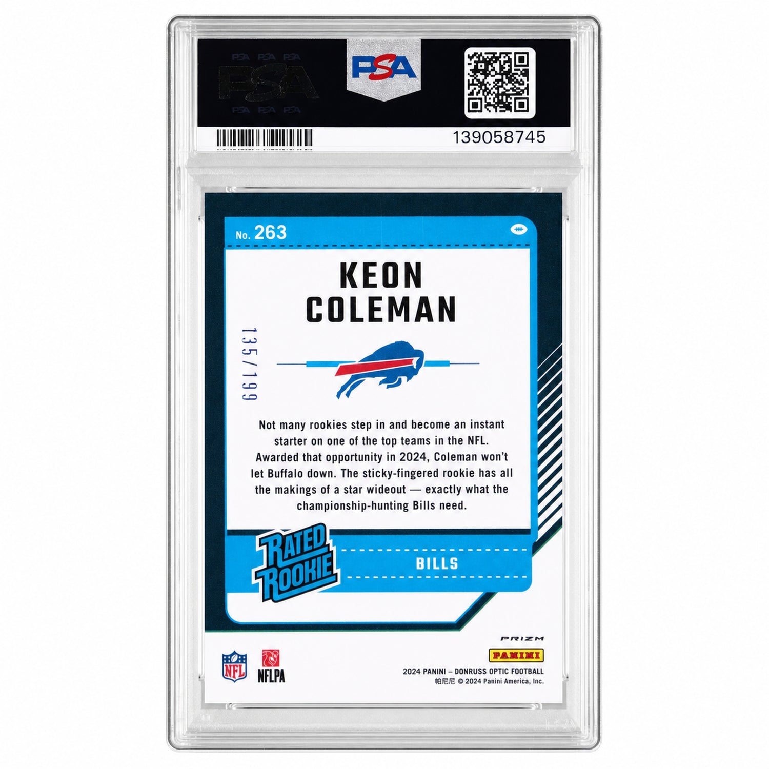 2024 Panini Donruss Optic Blue Keon Coleman #263 /179 PSA 9