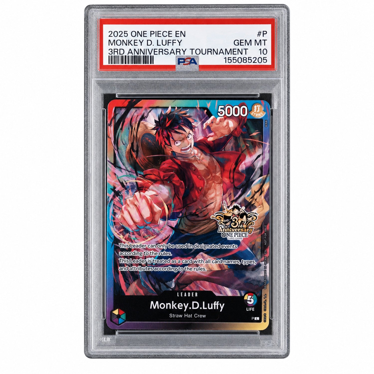 2025 One Piece Tournament Promo 3rd Anniversary 3 Brothers Pack Leader Monkey D. Luffy #P PSA 10