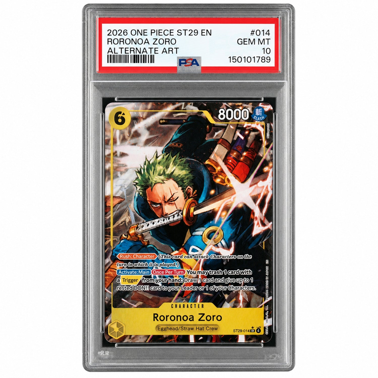 2026 One Piece Starter Deck St29 Egghead Alternate Art Roronoa Zoro #014 PSA 10
