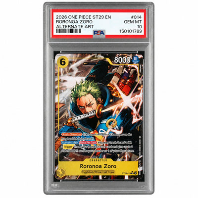 One Piece Card Game Roronoa Zoro ST29-014 Alternate Art PSA 10
