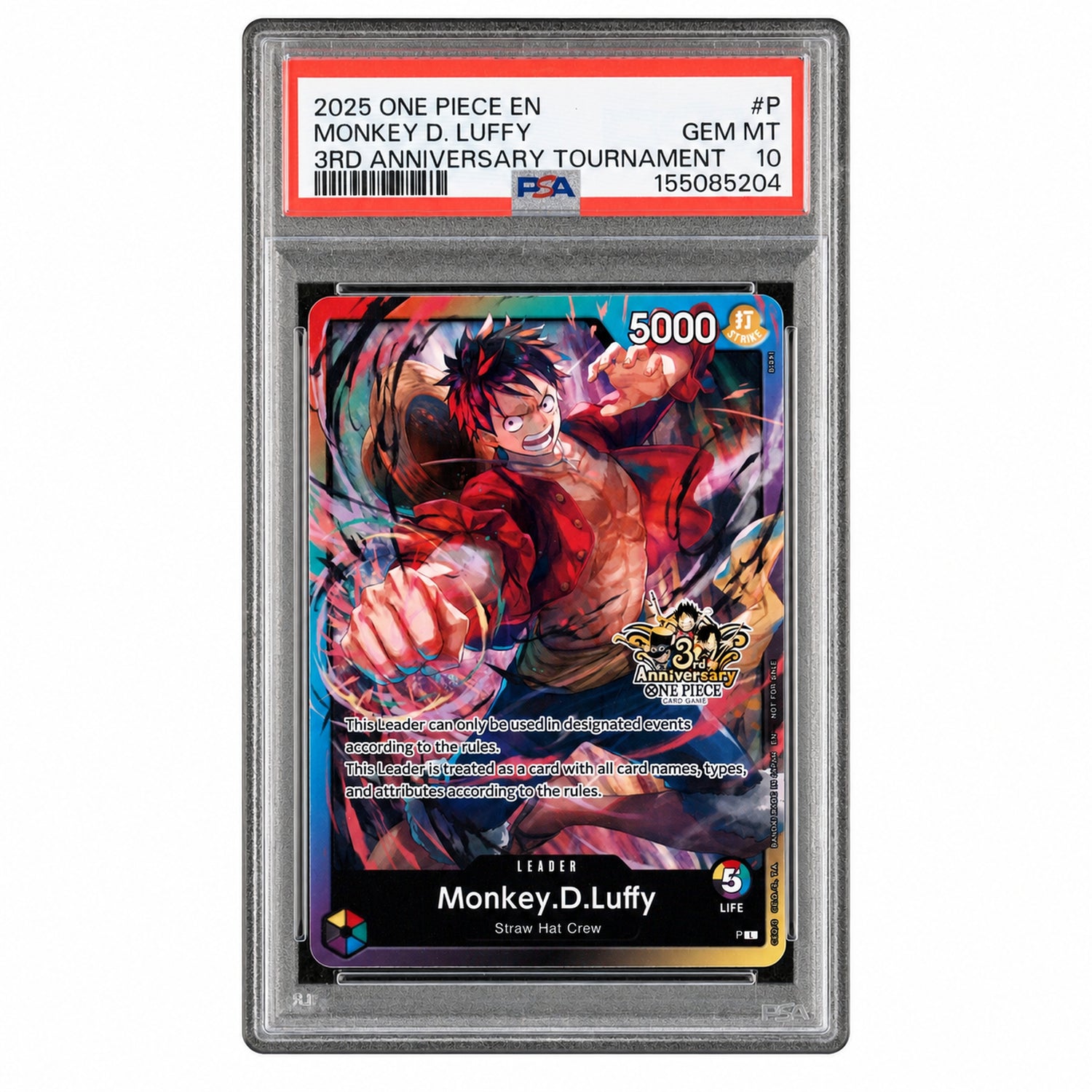 2025 One Piece Tournament Promo 3rd Anniversary 3 Brothers Pack Leader Monkey D. Luffy #P PSA 10