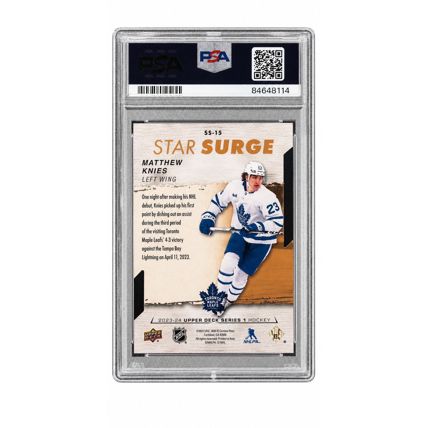 2023 Upper Deck Star Surge Gold Die-Cut Matthew Knies #SS15 /25 PSA 9