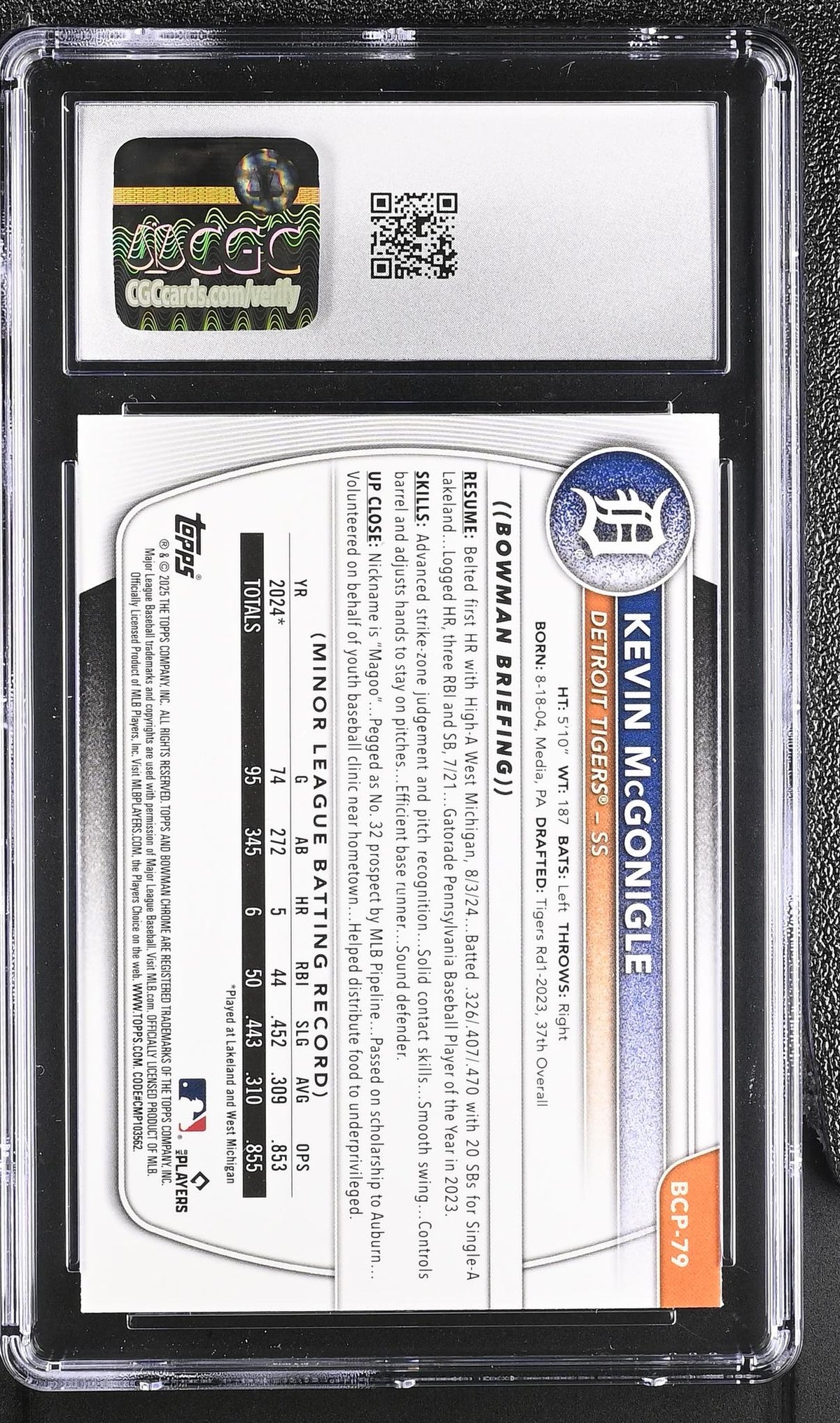 2025 Bowman #BCP-79 Kevin McGonigle Mega Box CGC 8