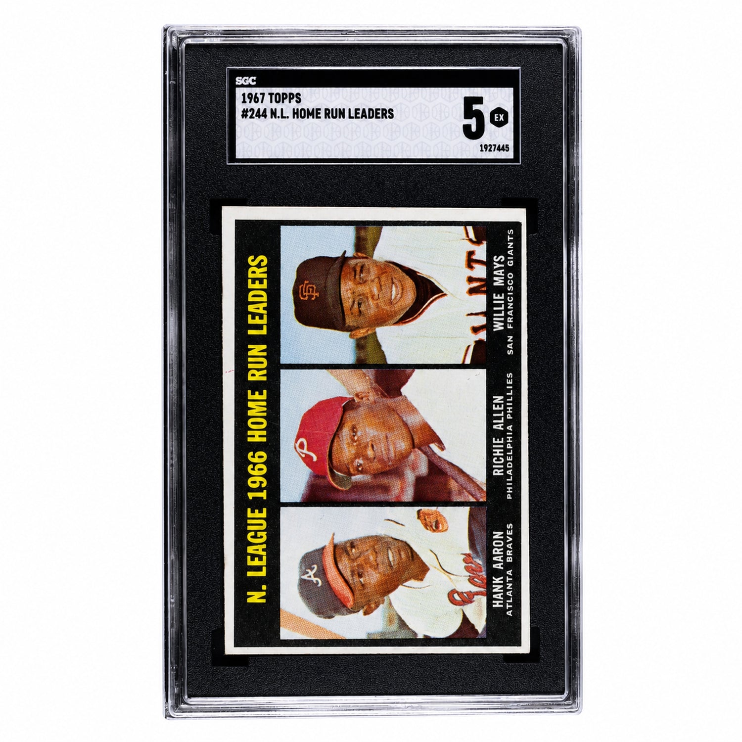 1967 Topps #244 Willie Mays Richie Allen Hank Aaron Home Run Leaders SGC 5