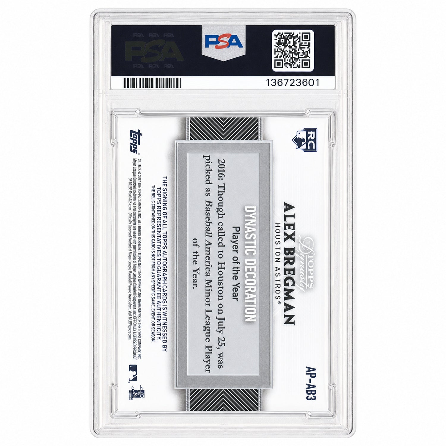2017 Topps Dynasty Autograph Patch Gold Alex Bregman #AB3 1/1 PSA 10