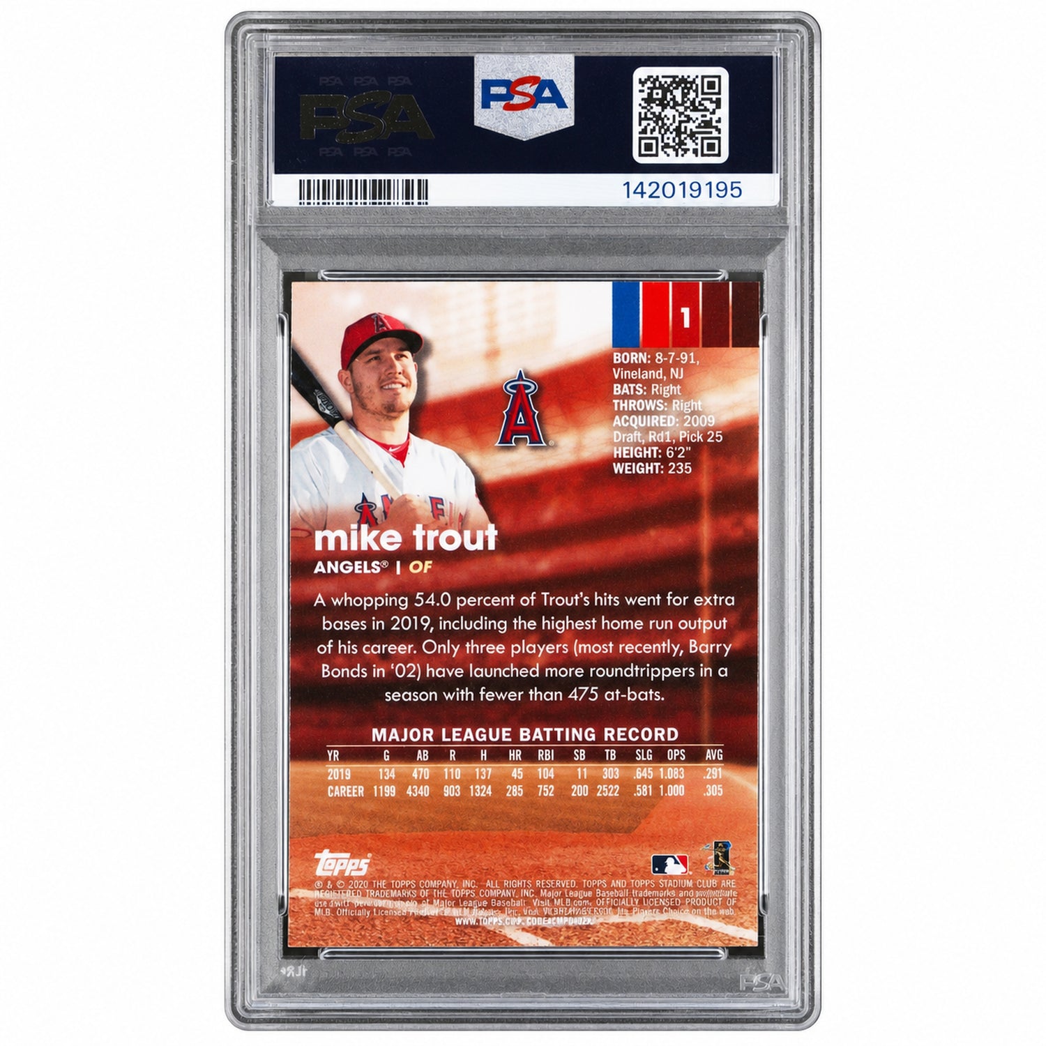 2020 Stadium Club Chrome Mike Trout #1 PSA 10