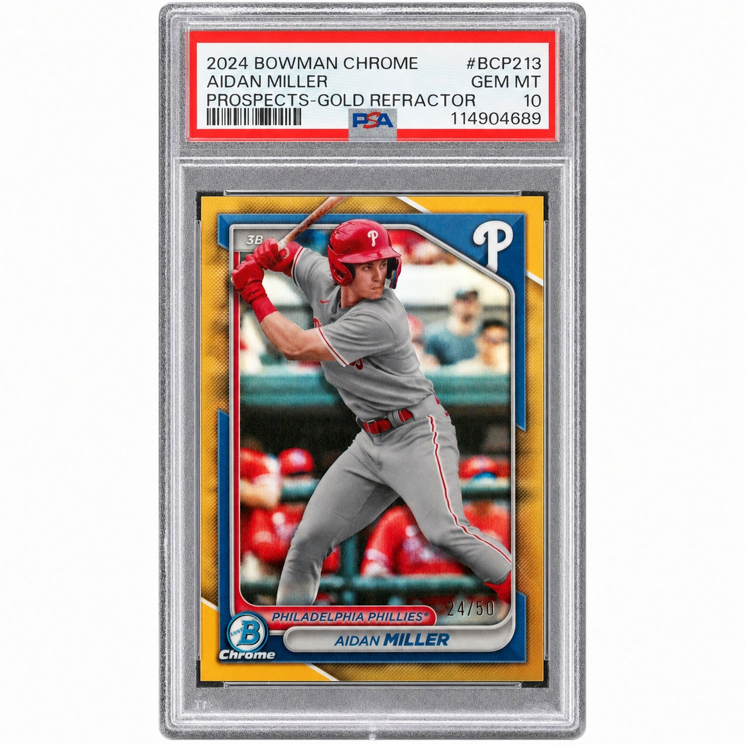 2024 Chrome Prospects Gold Refractors Aidan Miller #BCP213 /50 PSA 10