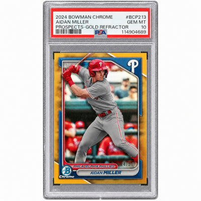 2024 Bowman Chrome Aidan Miller #BCP213 Gold Refractor /50 PSA 10