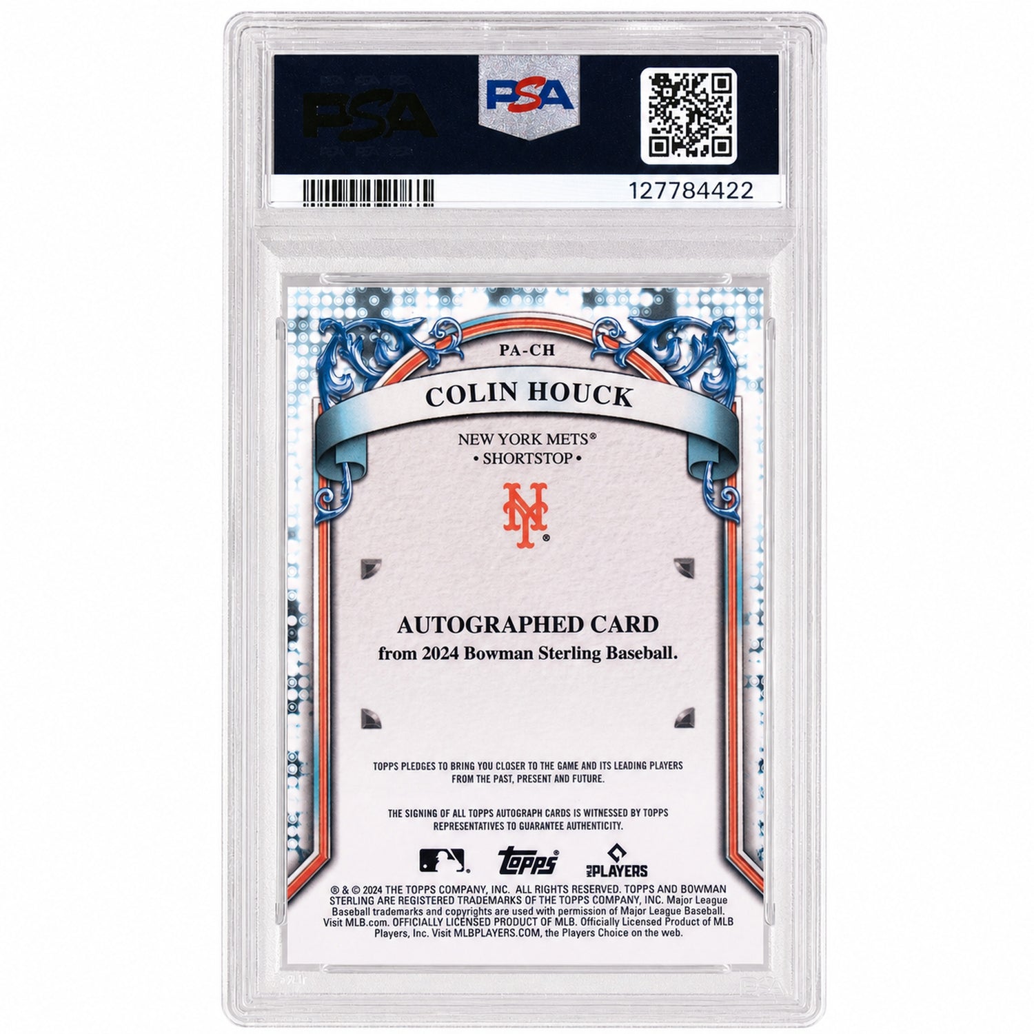 2024 Bowman Sterling Prospect Autographs Sterling Silver Refractor Colin Houck #PACH /199 PSA 10