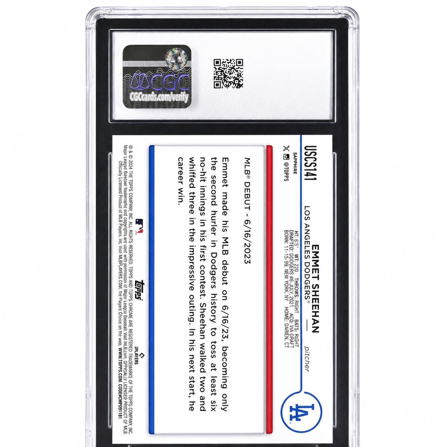 2024 Topps Chrome #USCS141 Emmet Sheehan Update Sapphire /25 CGC 10