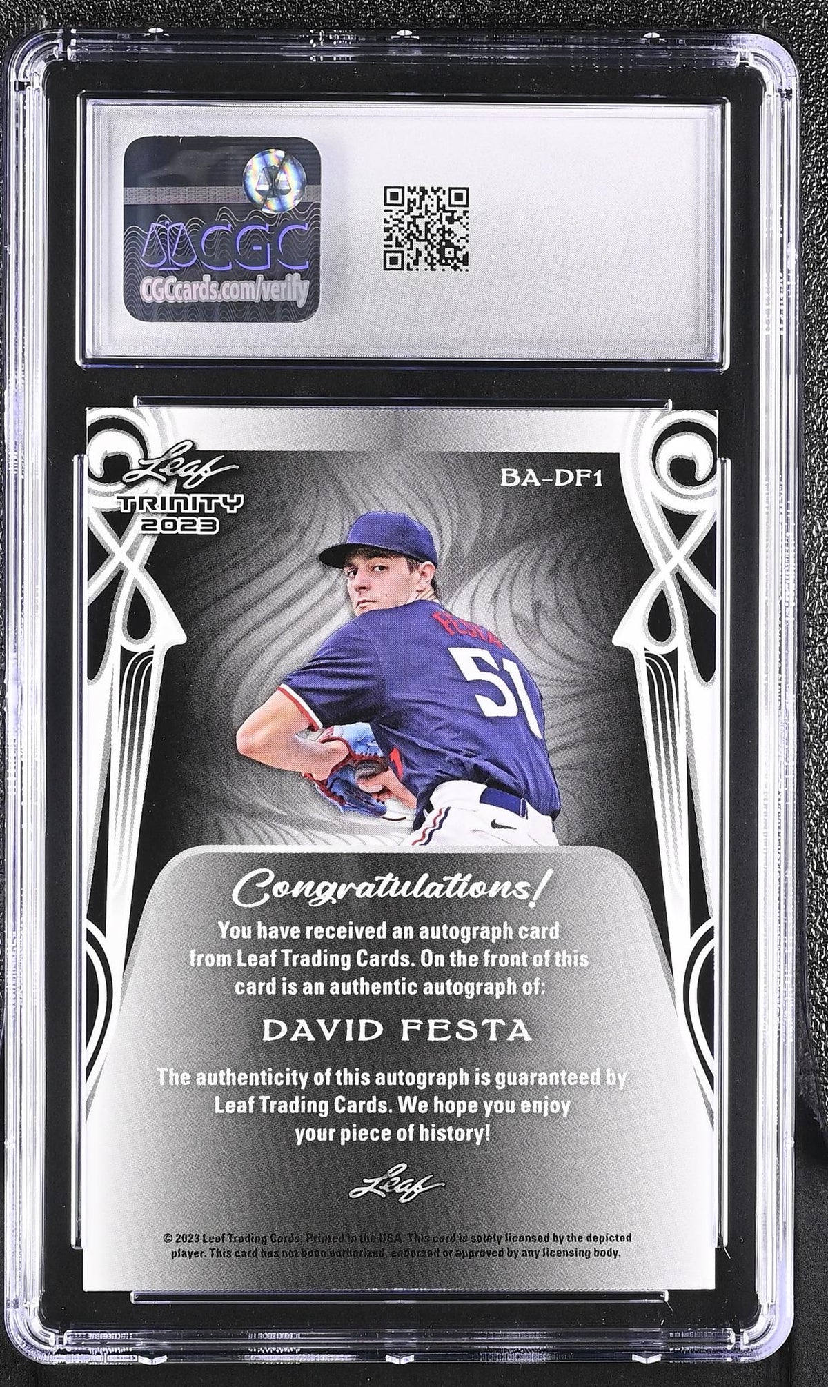 2023 Trinity #BA-DF1 David Festa Autographs 10/10 Auto CGC 8.5