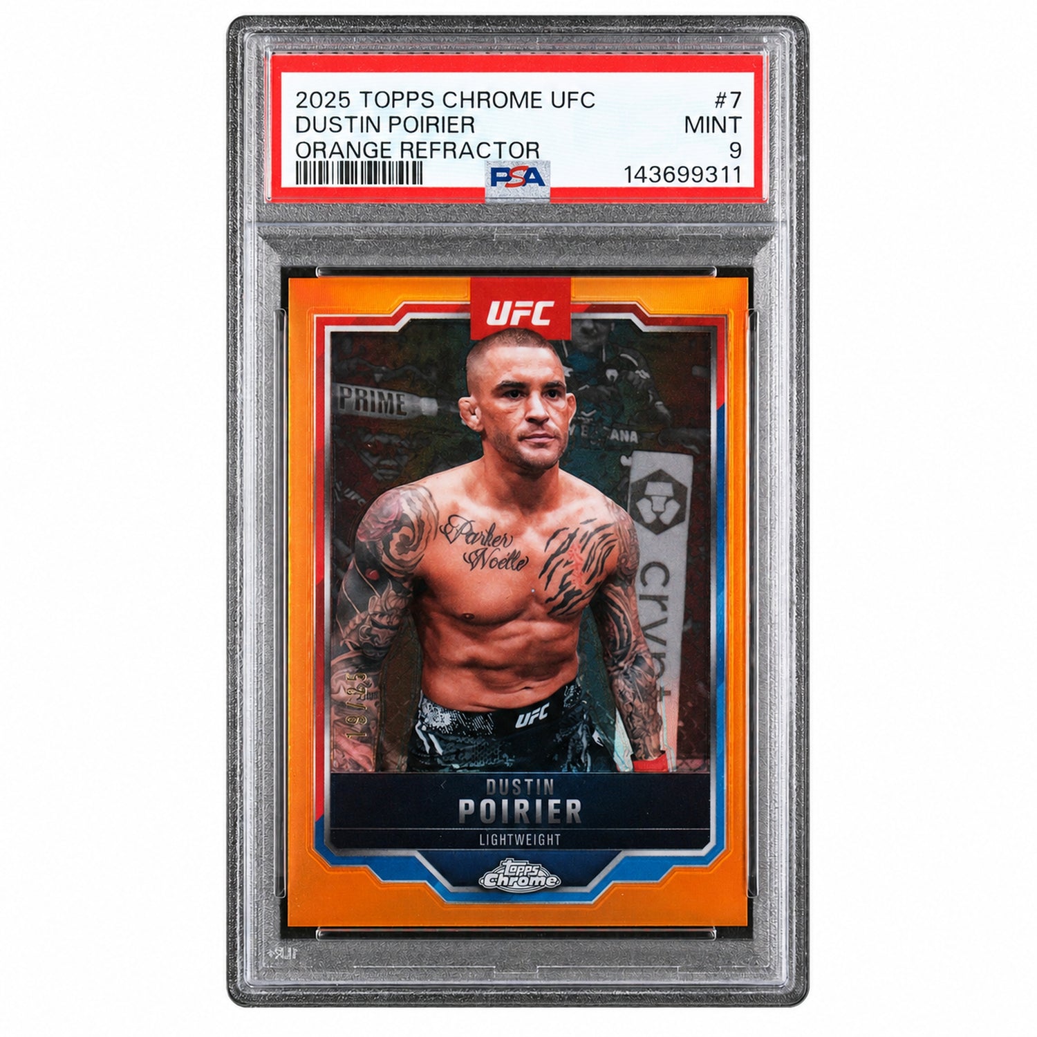 2025 Topps Chrome UFC Orange Refractor Dustin Poirier #7 /25 PSA 9