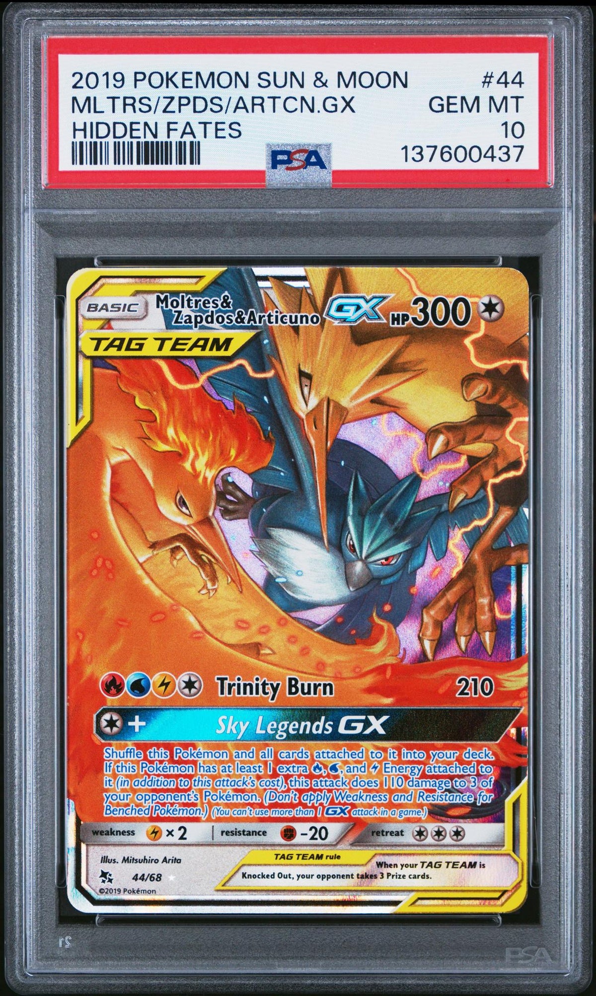2019 Pokemon Sun and Moon Hidden Fates Articuno/Moltres/Zapdos Gx #44 PSA 10