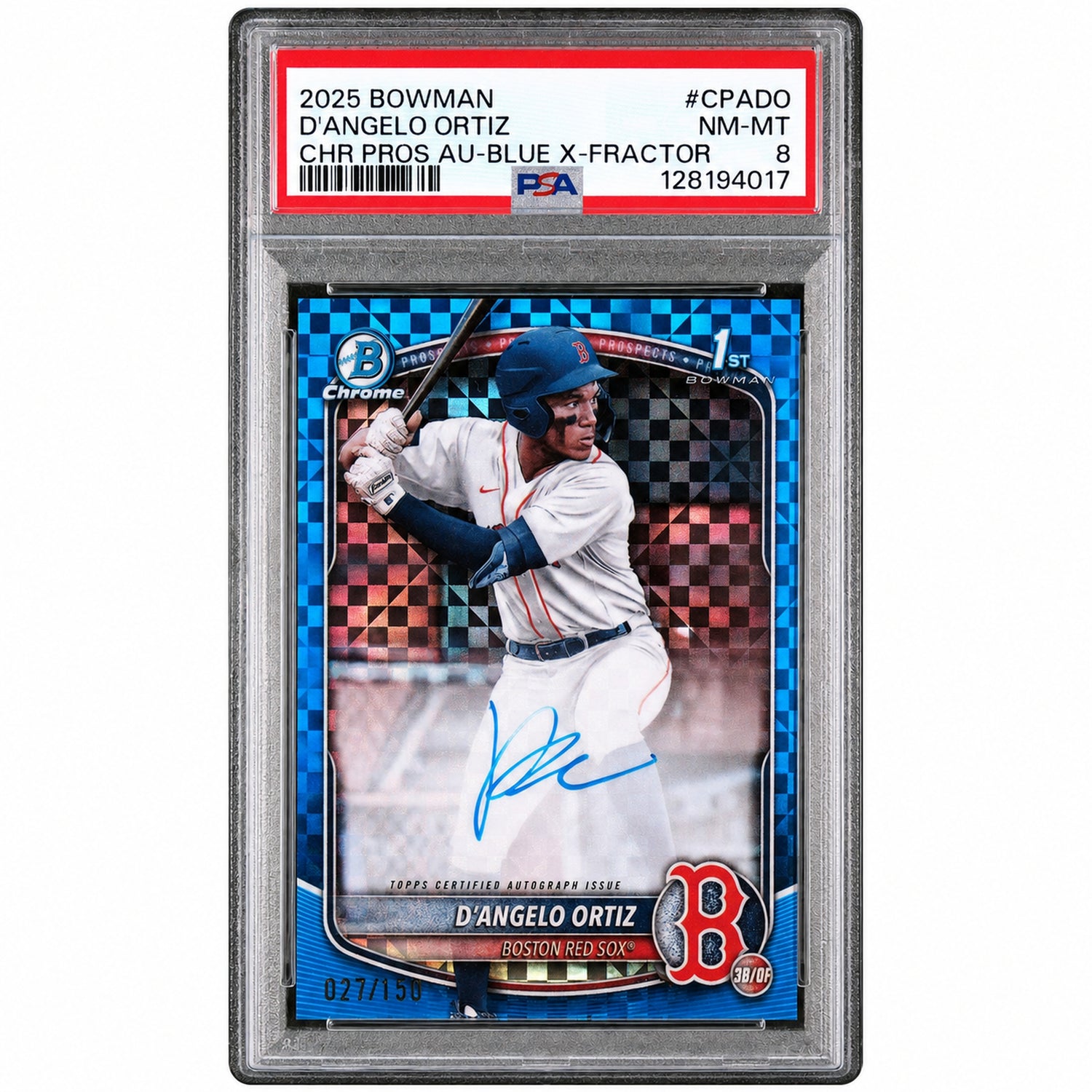 2025 Bowman Chrome Prospect Autograph Blue Xfractor D'Angelo Ortiz #CPADO /150 PSA 8
