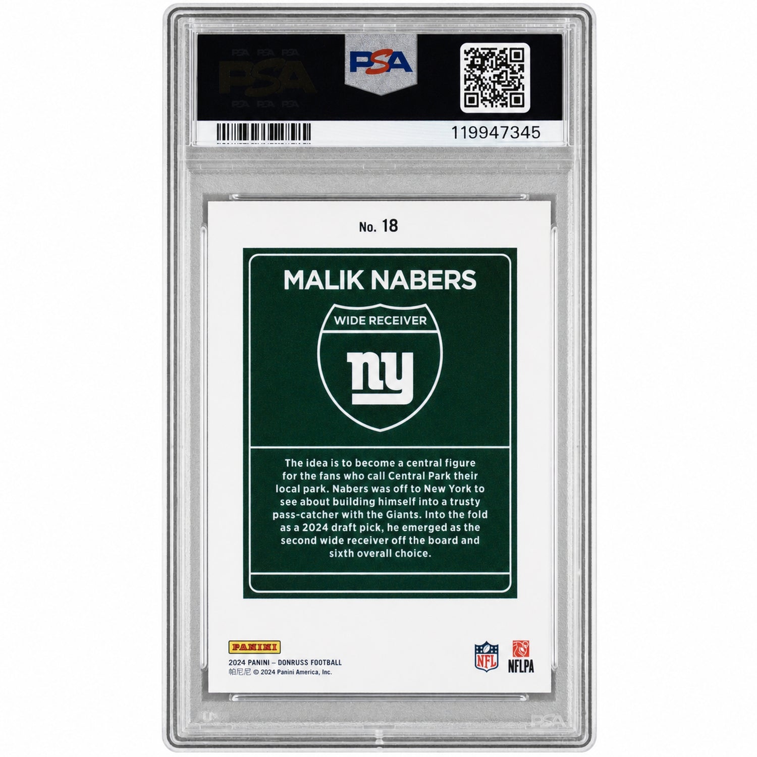 2024 Panini Donruss Downtown Malik Nabers #18 PSA 10