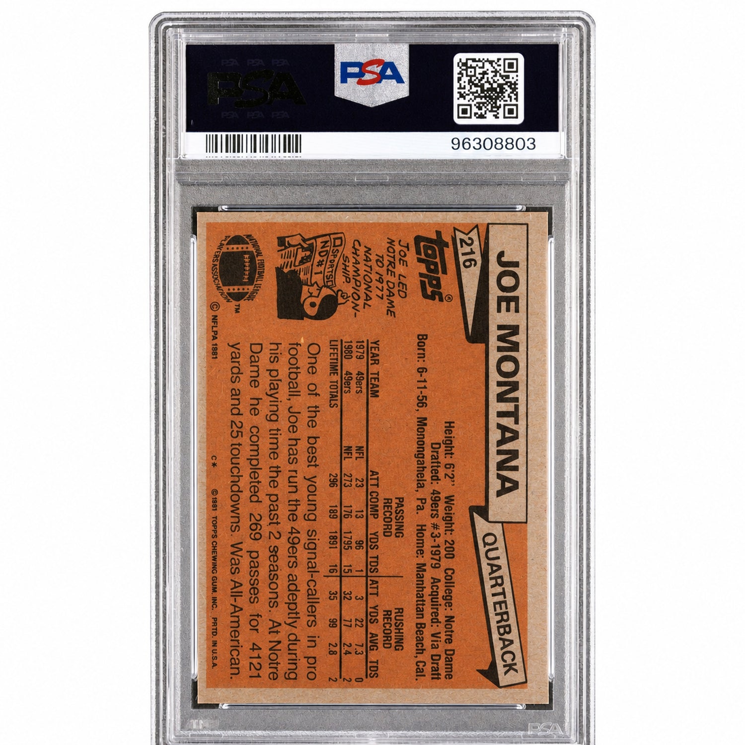 1981 Topps Joe Montana #216 PSA 8