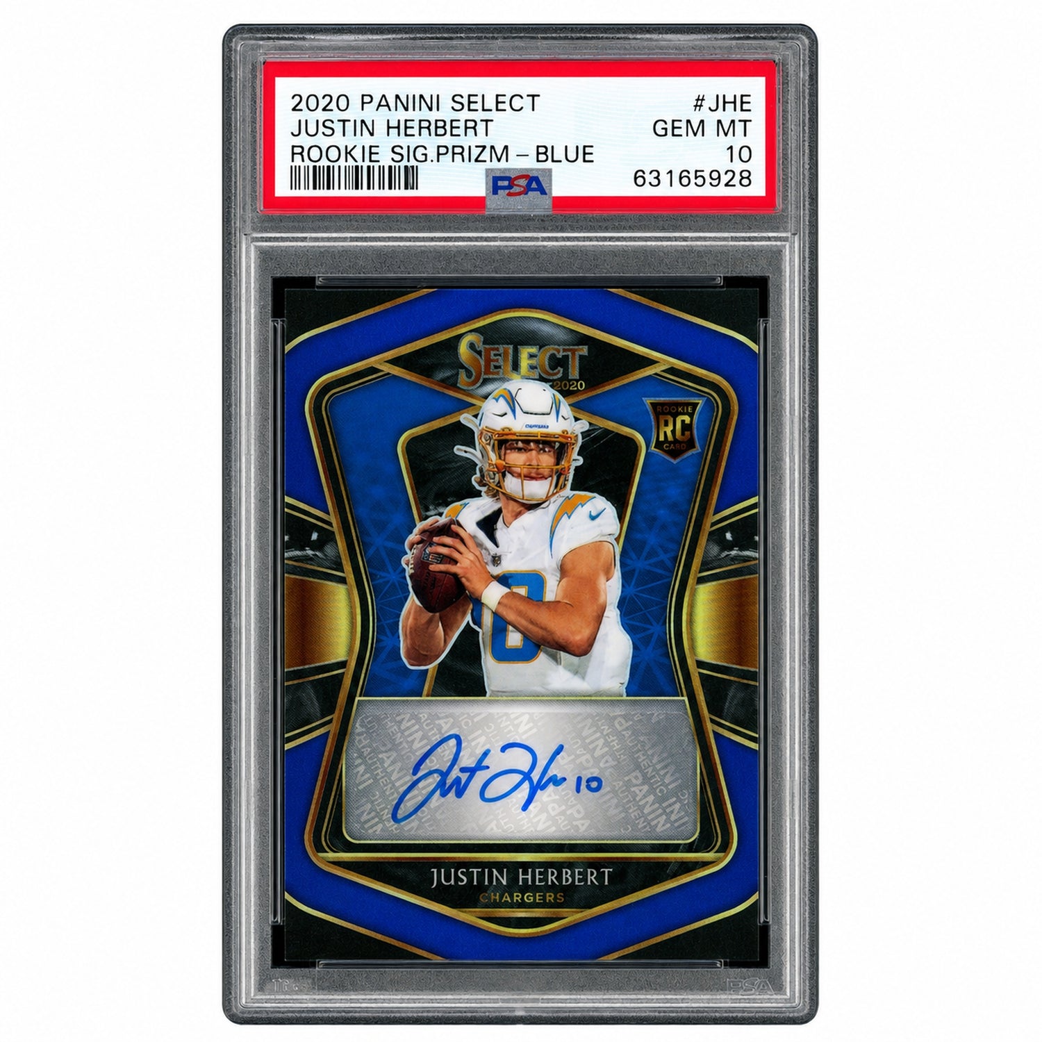 2020 Panini Select Rookie Signature Prizm Blue Justin Herbert #4 /35 PSA 10