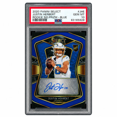 2020 Panini Select Justin Herbert #RS-JHE Rookie Sig. Prizm Blue Auto /35 PSA 10