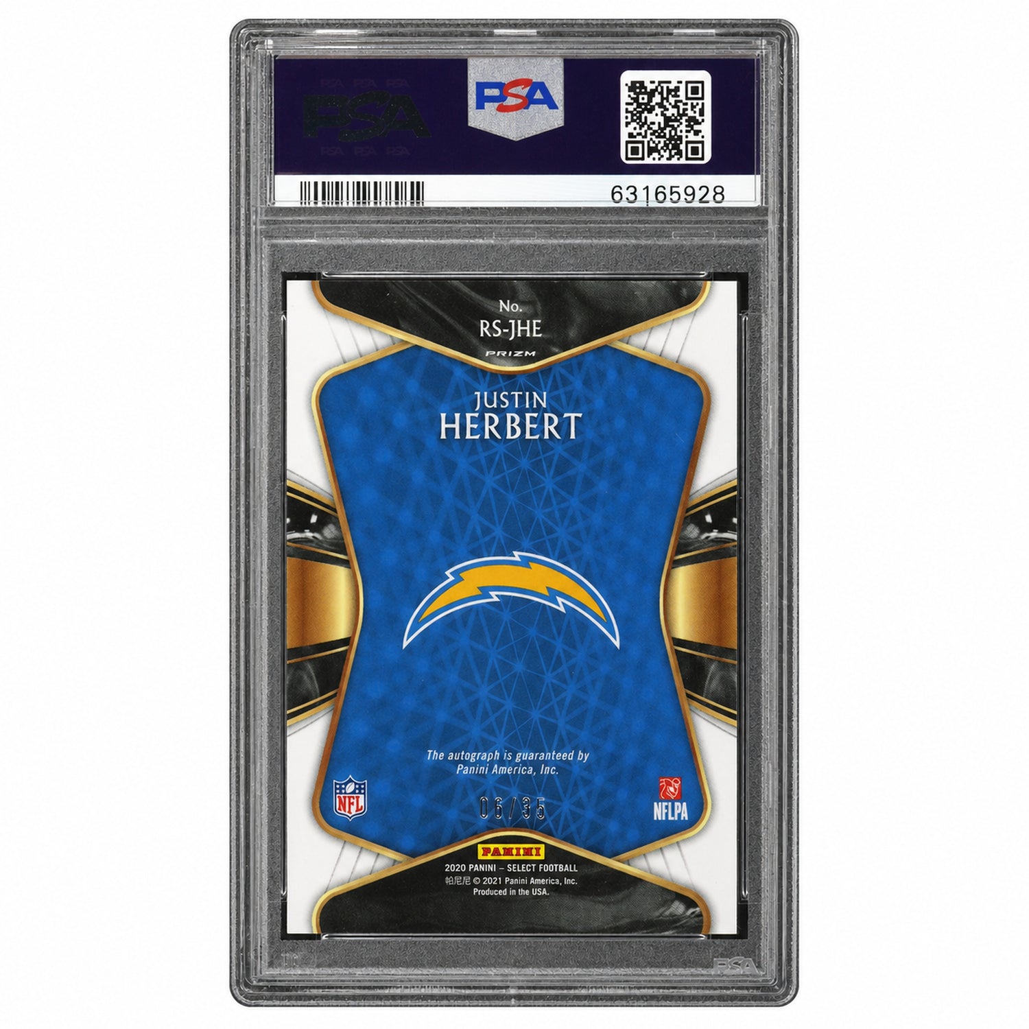 2020 Panini Select Rookie Signature Prizm Blue Justin Herbert #4 /35 PSA 10