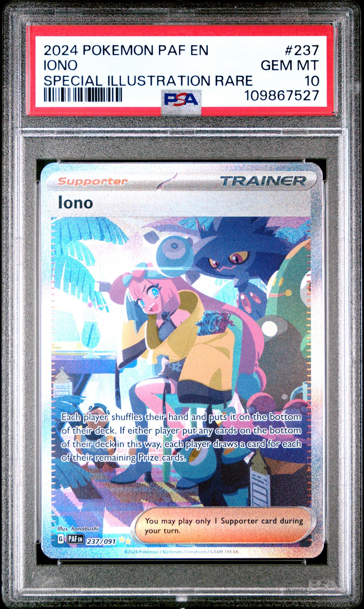 2024 Pokemon Scarlet and Violet Paldean Fates Special Illustration Rare Iono #237 PSA 10