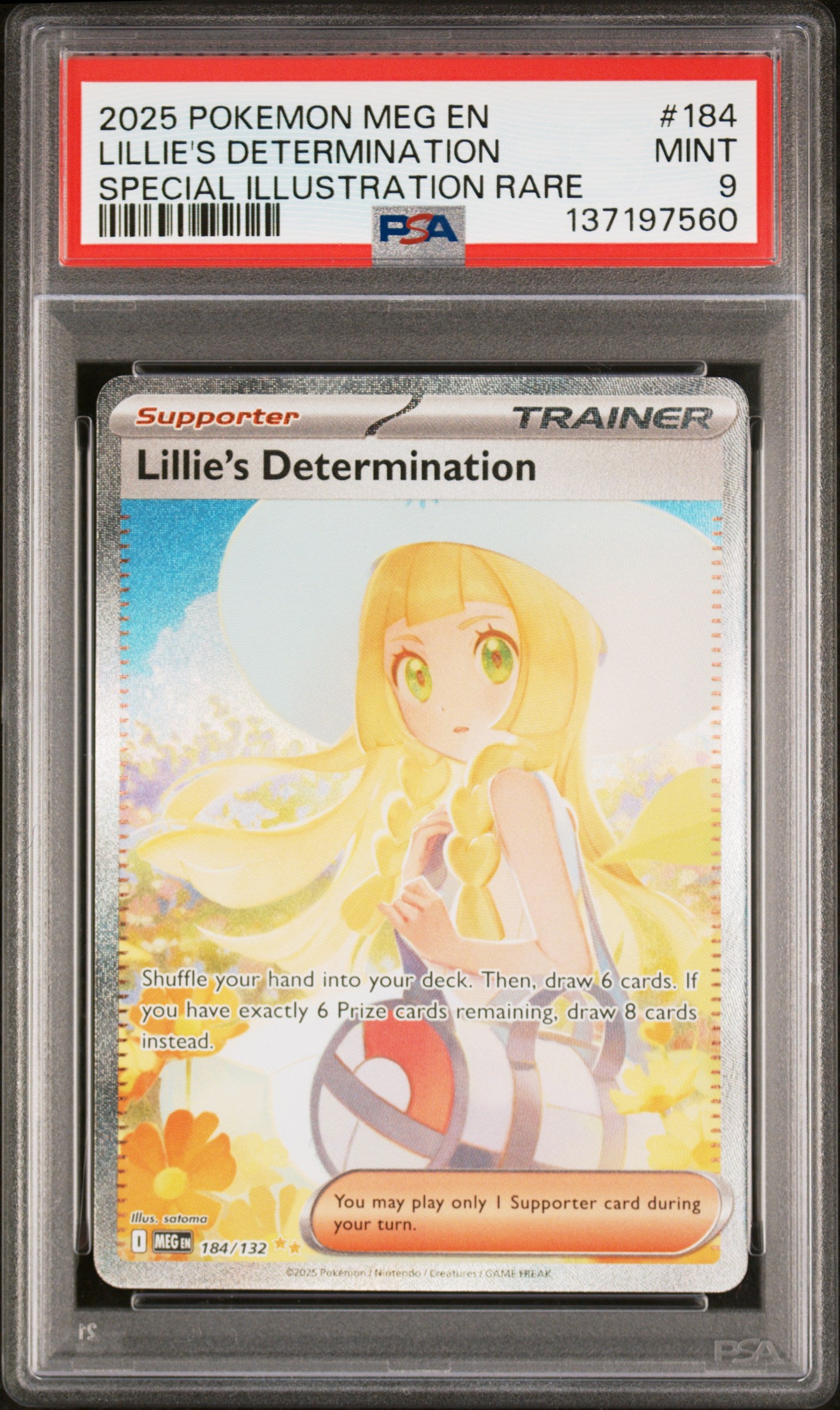 2025 Pokemon Mega Evolution Special Illustration Rare Lillie's Determination #184 /132 PSA 9