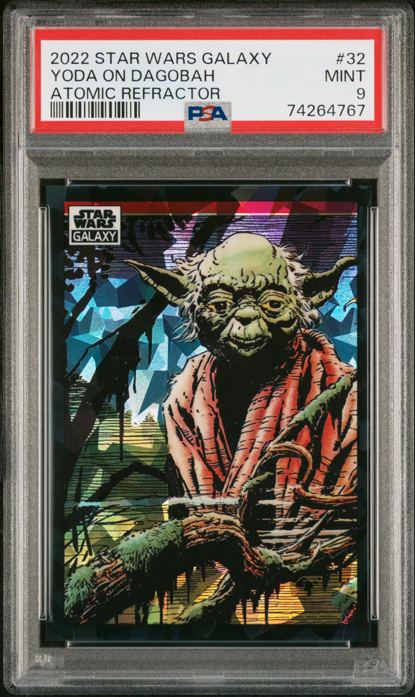 2022 Topps Chrome Star Wars Galaxy Atomic Refractors Yoda On Dagobah #32 /150 PSA 9
