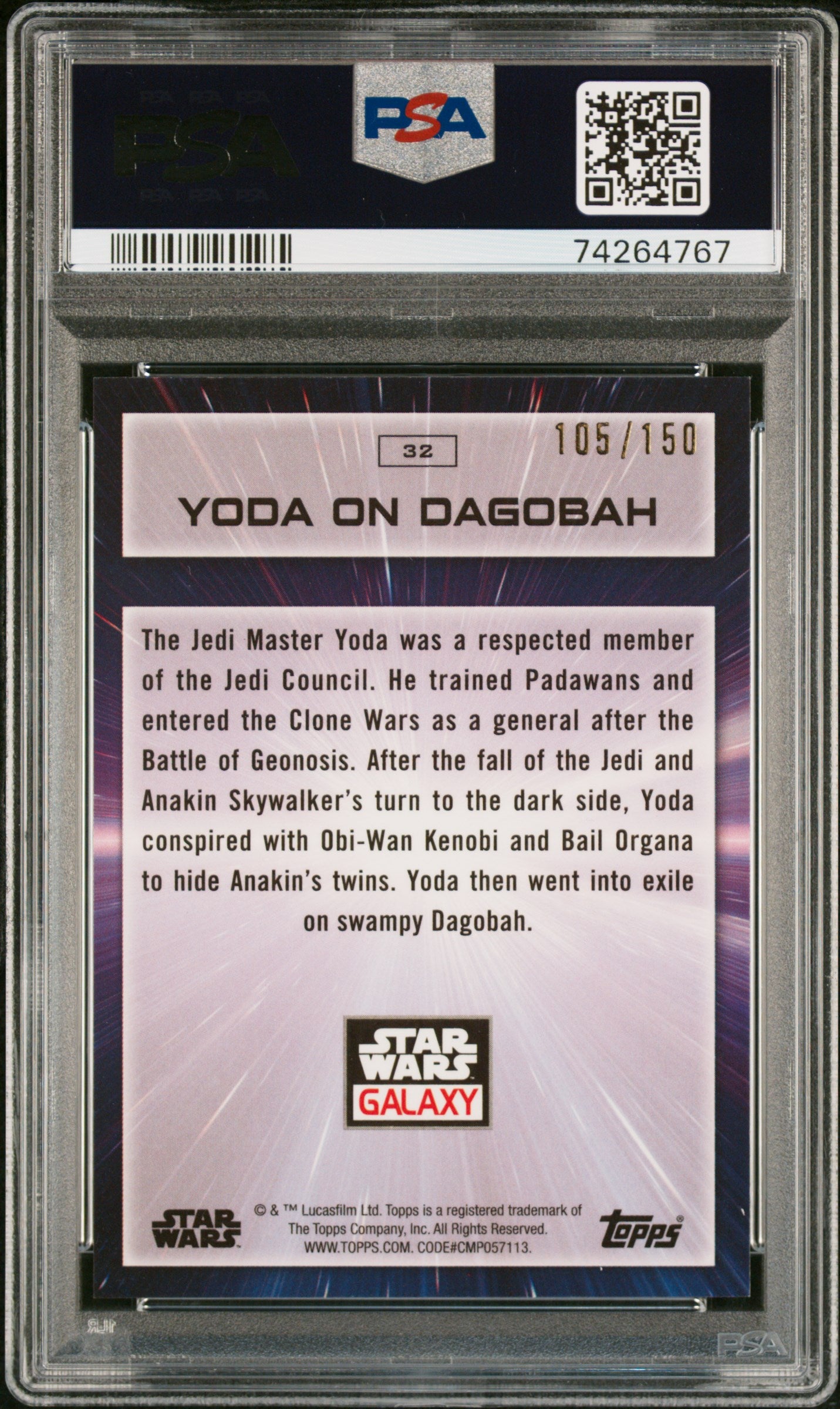 2022 Topps Chrome Star Wars Galaxy Atomic Refractors Yoda On Dagobah #32 /150 PSA 9