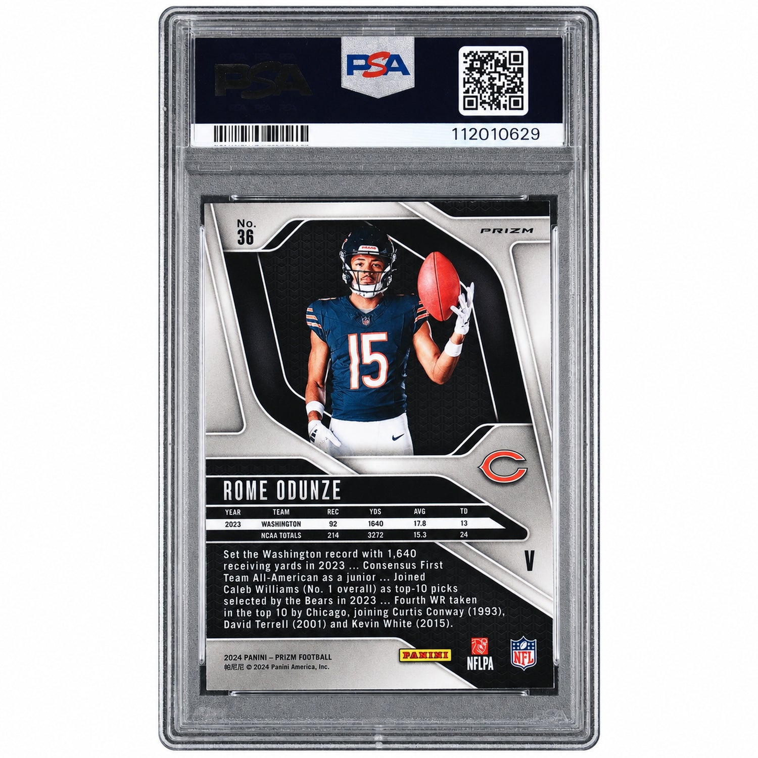 2024 Panini Prizm Silver Prizm Rome Odunze #36 PSA 9
