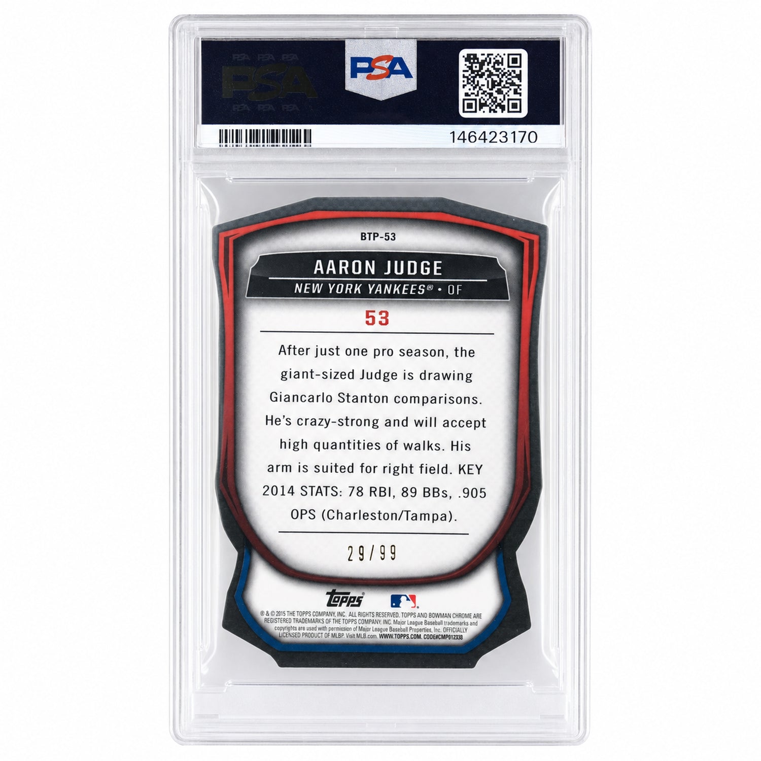2015 Bowman Scout's Top 100 Die-Cut Aaron Judge #BTP53 /99 PSA 8