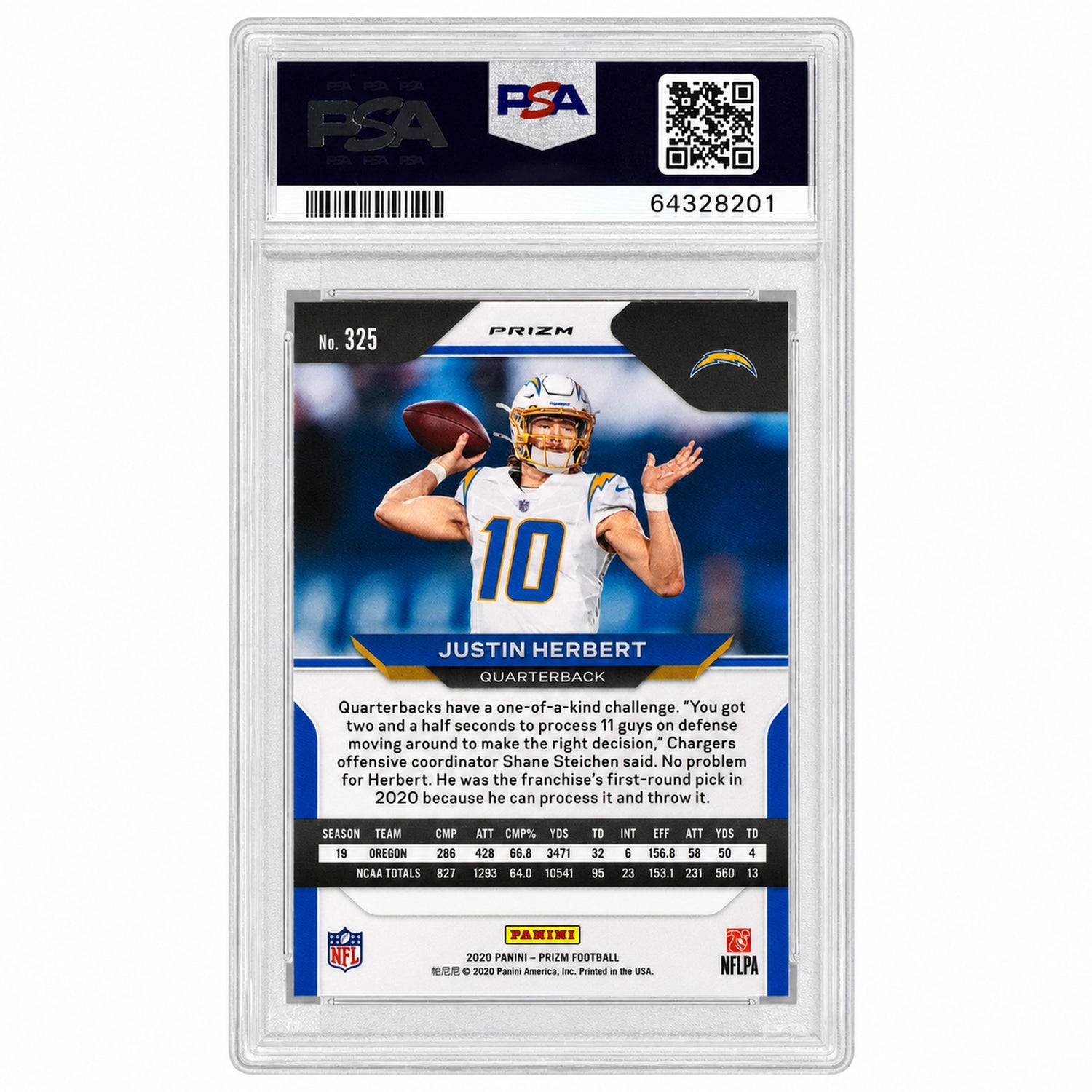 2020 Panini Prizm Silver Prizm Justin Herbert #325 PSA 10