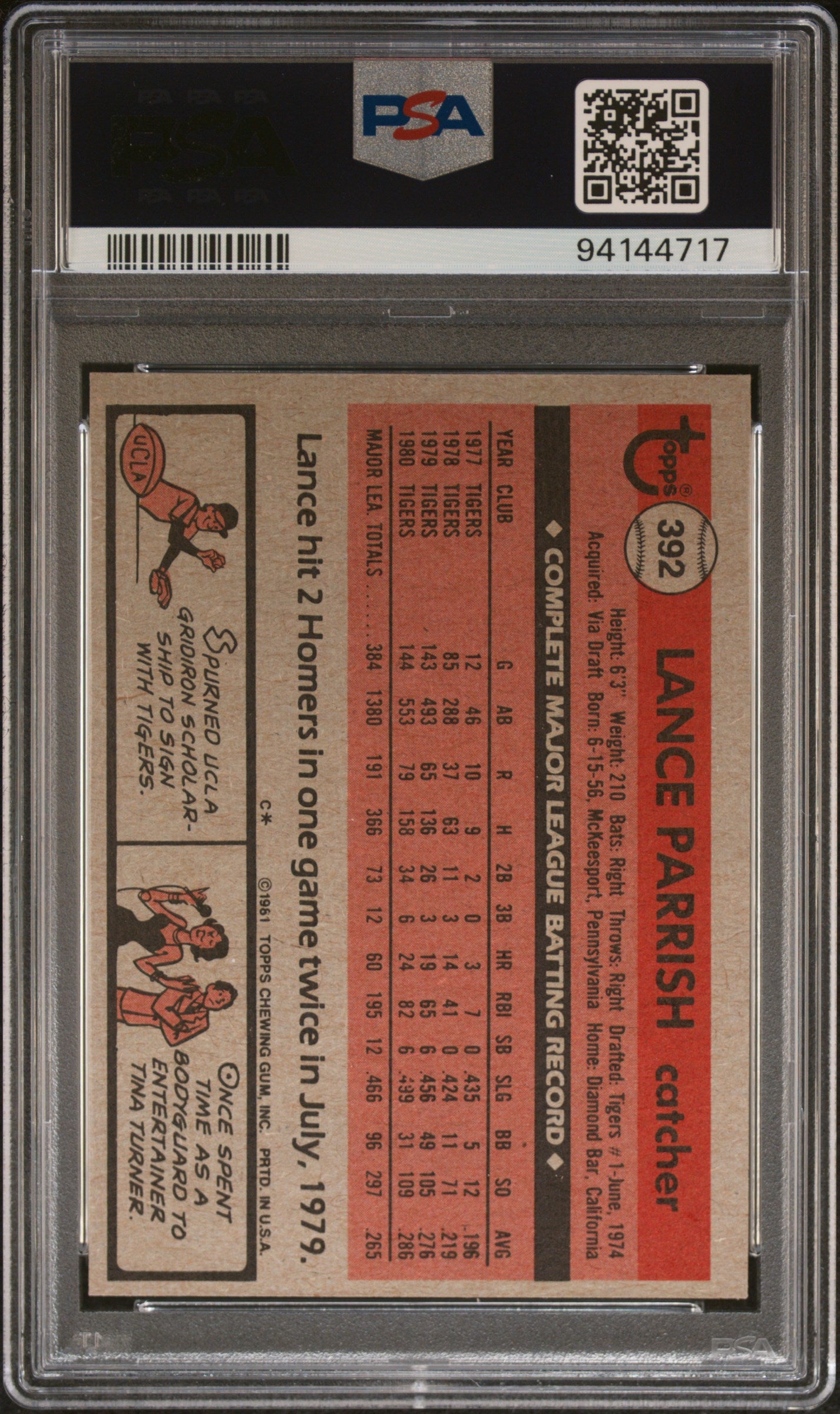1981 Topps Lance Parrish #392 PSA 8