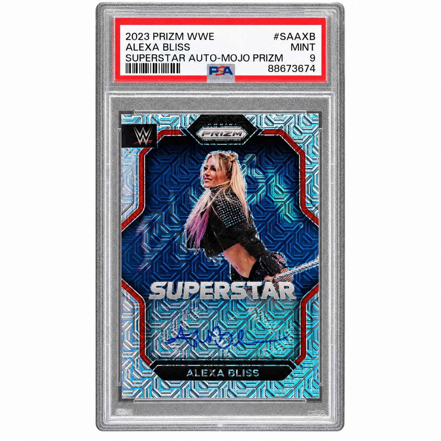 2023 Panini Prizm WWE Superstar Autographs Mojo Prizm Alexa Bliss #SAAXB /25 PSA 9