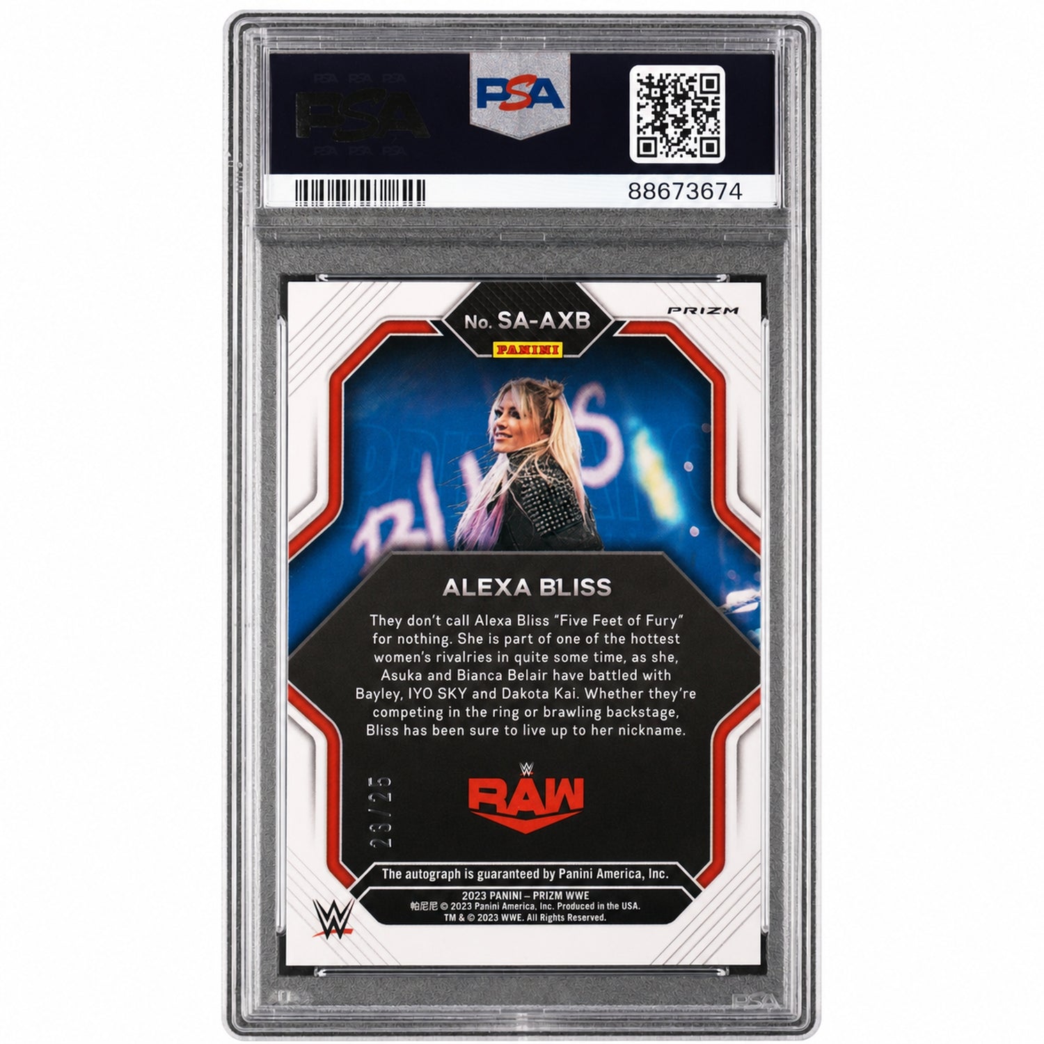 2023 Panini Prizm WWE Superstar Autographs Mojo Prizm Alexa Bliss #SAAXB /25 PSA 9