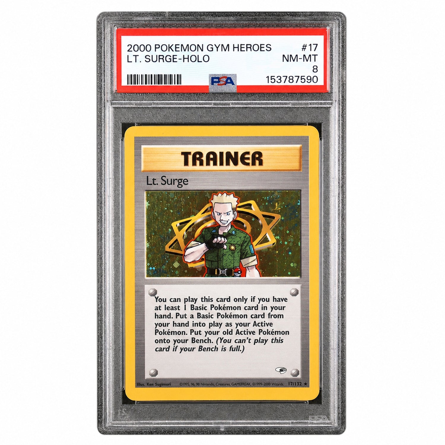 2000 Gym Heroes - Unlimited English Holo Lt. Surge #17 PSA 8