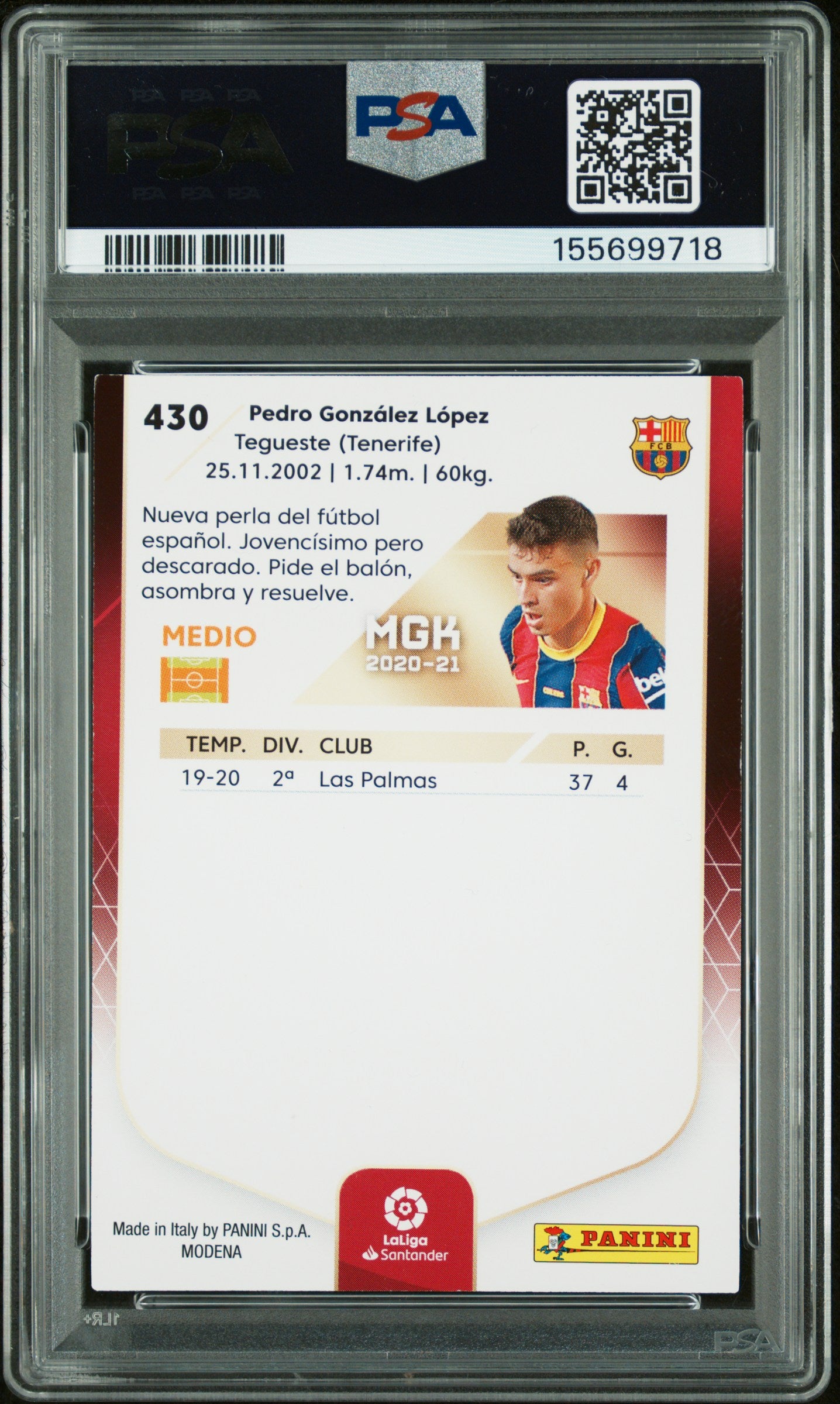 2020 Panini Megacracks La Liga Nuevo Fichaje Pedri #430 PSA 8