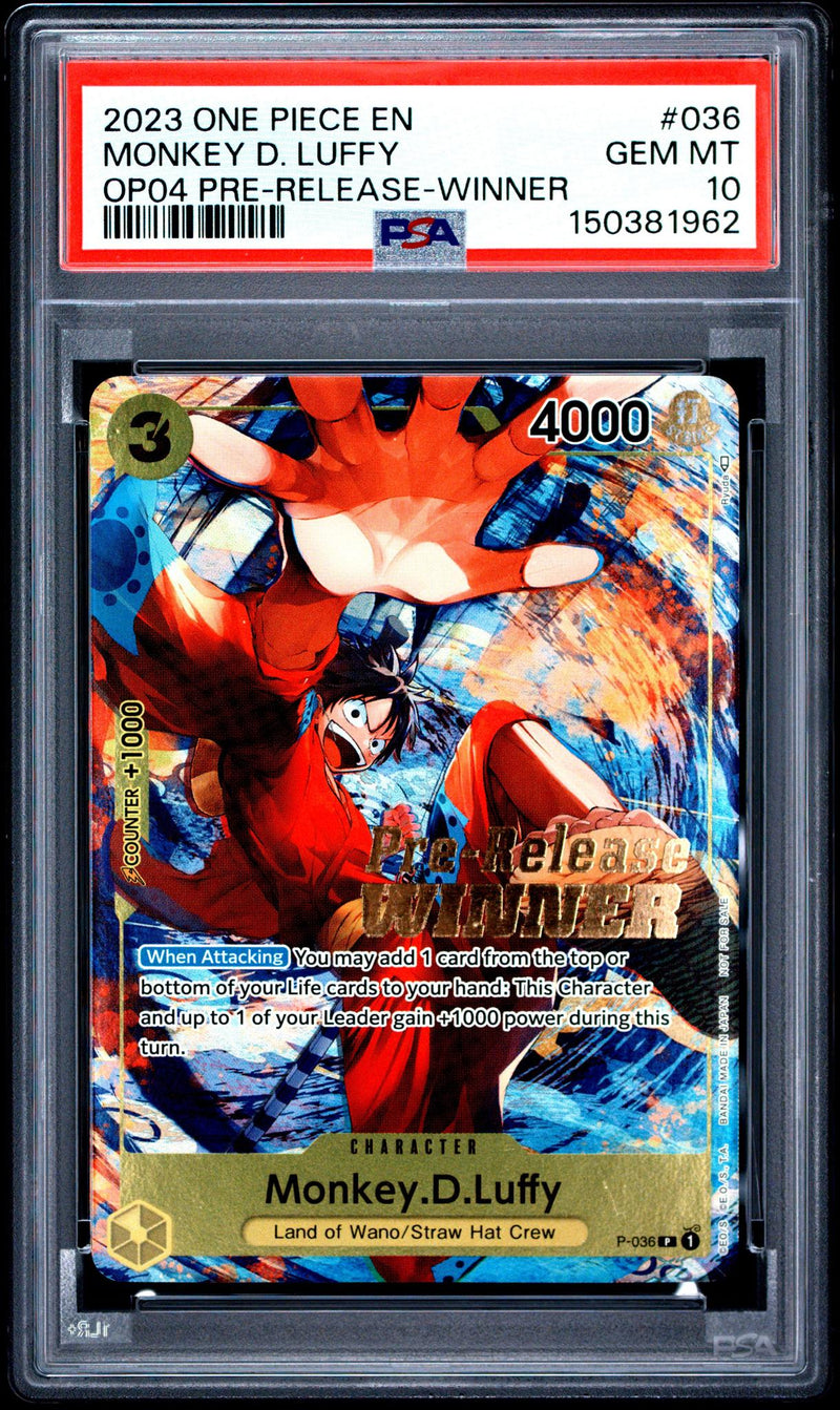 One Piece Card Game Monkey D. Luffy #036 Pre-Release Winner PSA 10