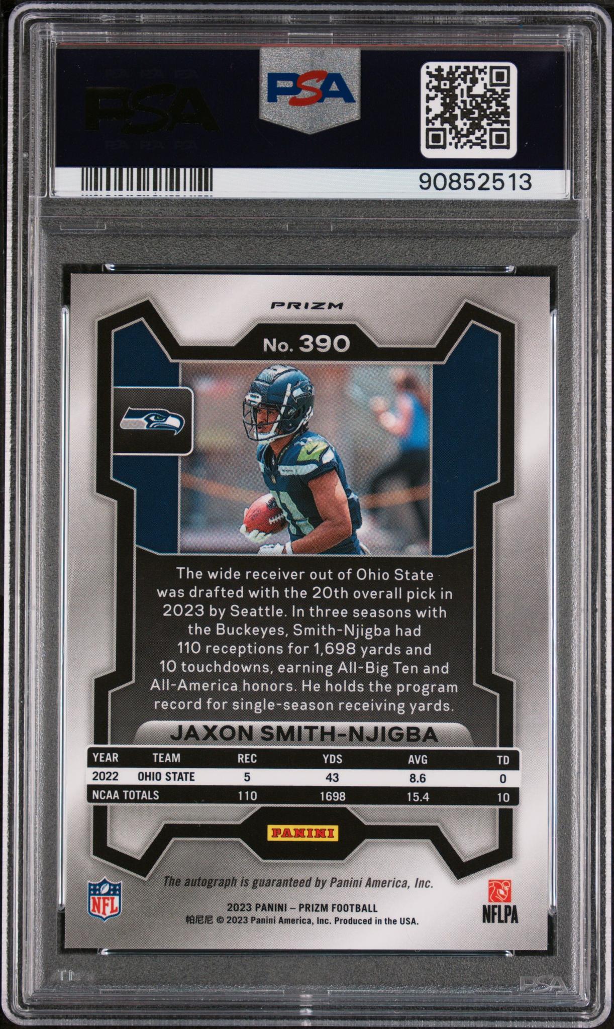 2023 Panini Prizm Rookie Autograph Jaxon Smith-Njigba #390 PSA 10