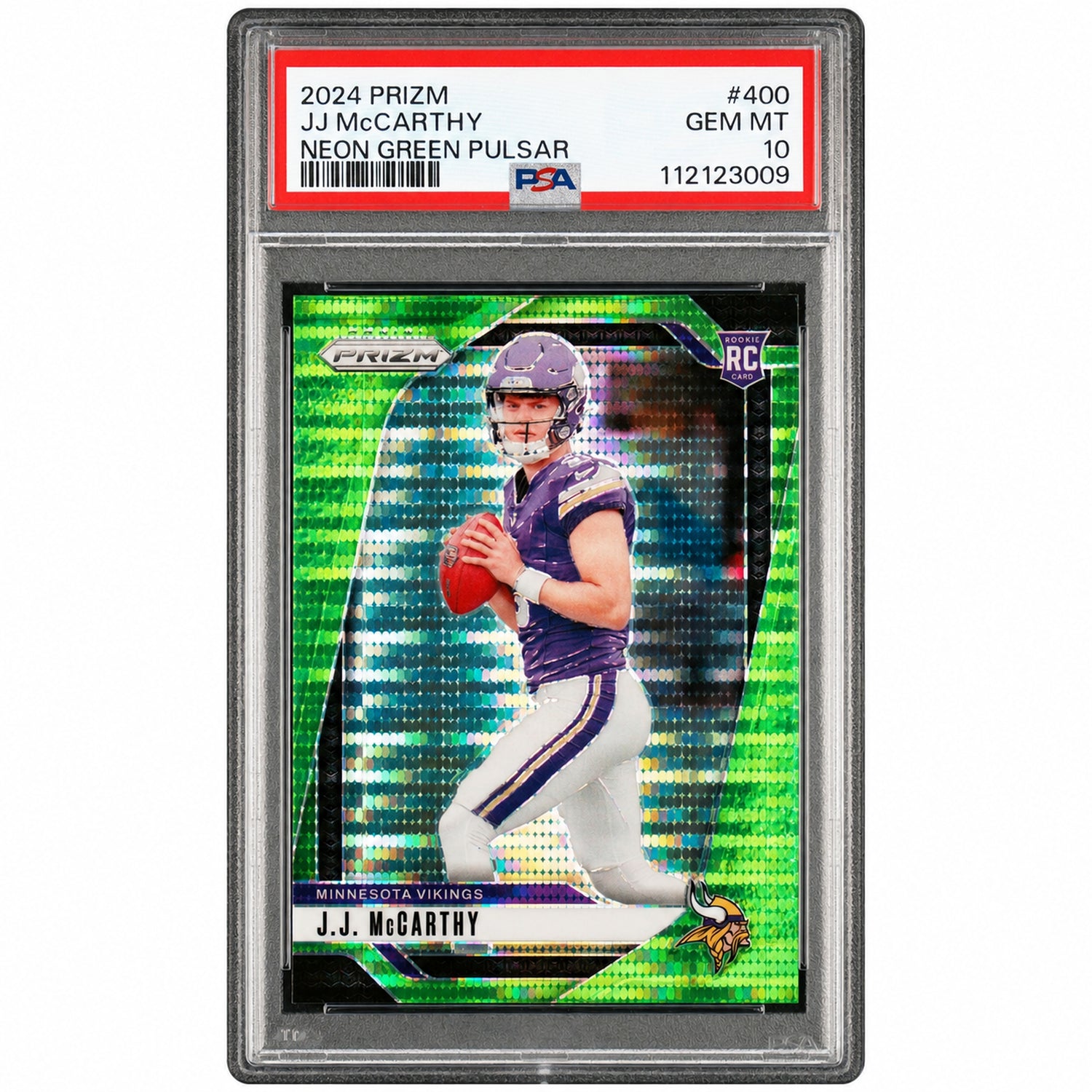 2024 Panini Prizm Neon Green Pulsar Prizm JJ Mccarthy #400 PSA 10