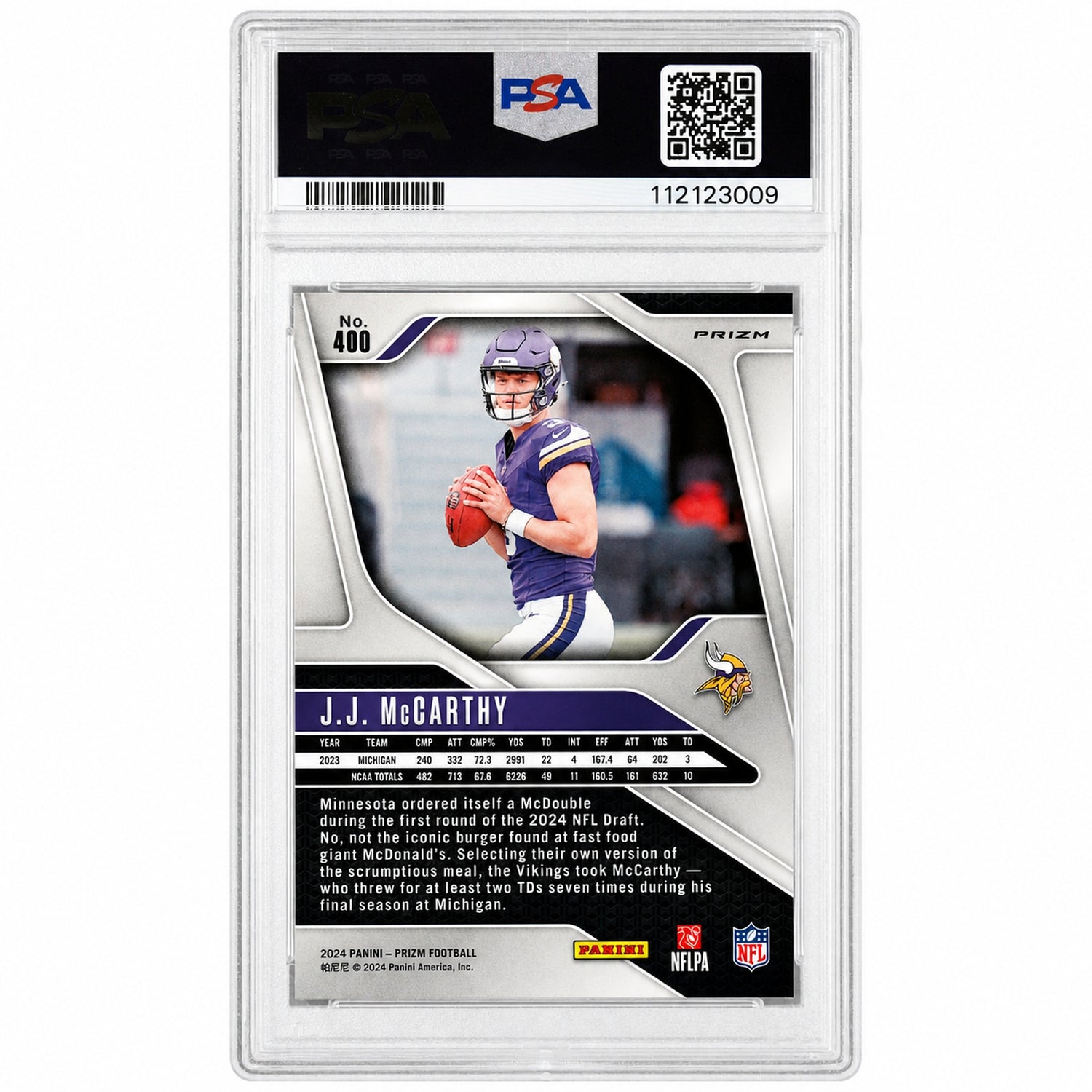 2024 Panini Prizm Neon Green Pulsar Prizm JJ Mccarthy #400 PSA 10