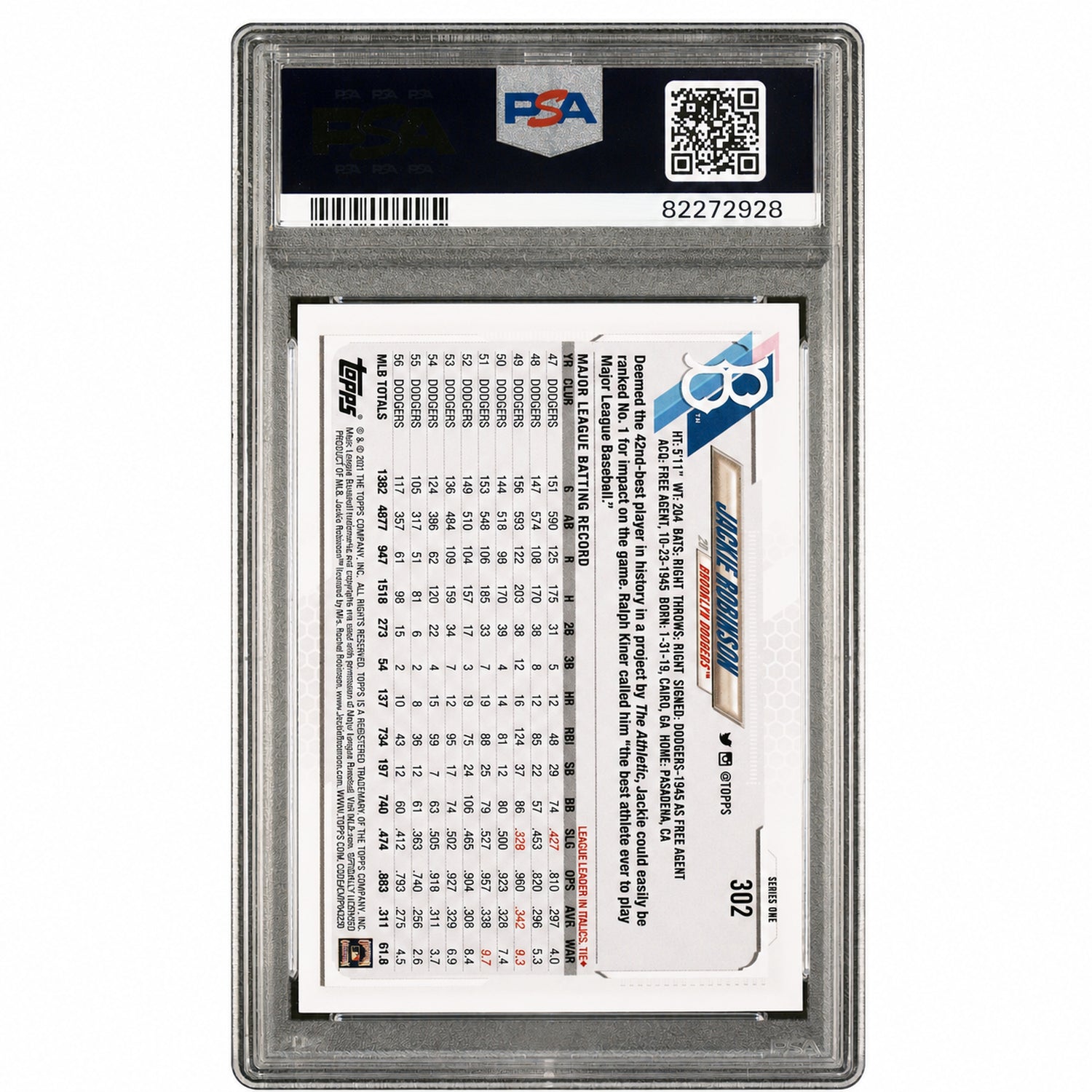 2021 Topps Base Set Photo Variation Jackie Robinson #302 PSA 10