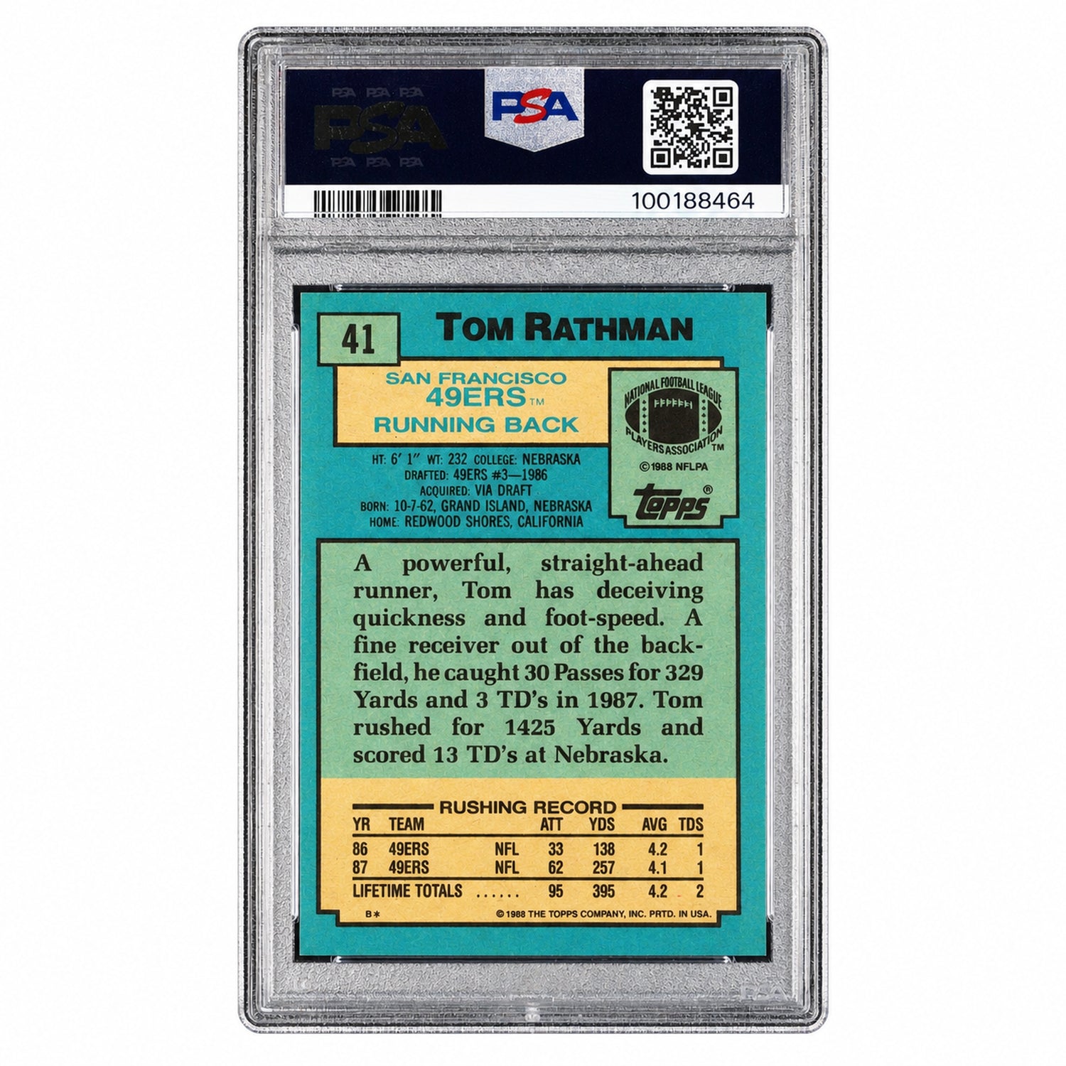 1988 Topps Tom Rathman #41 PSA 9