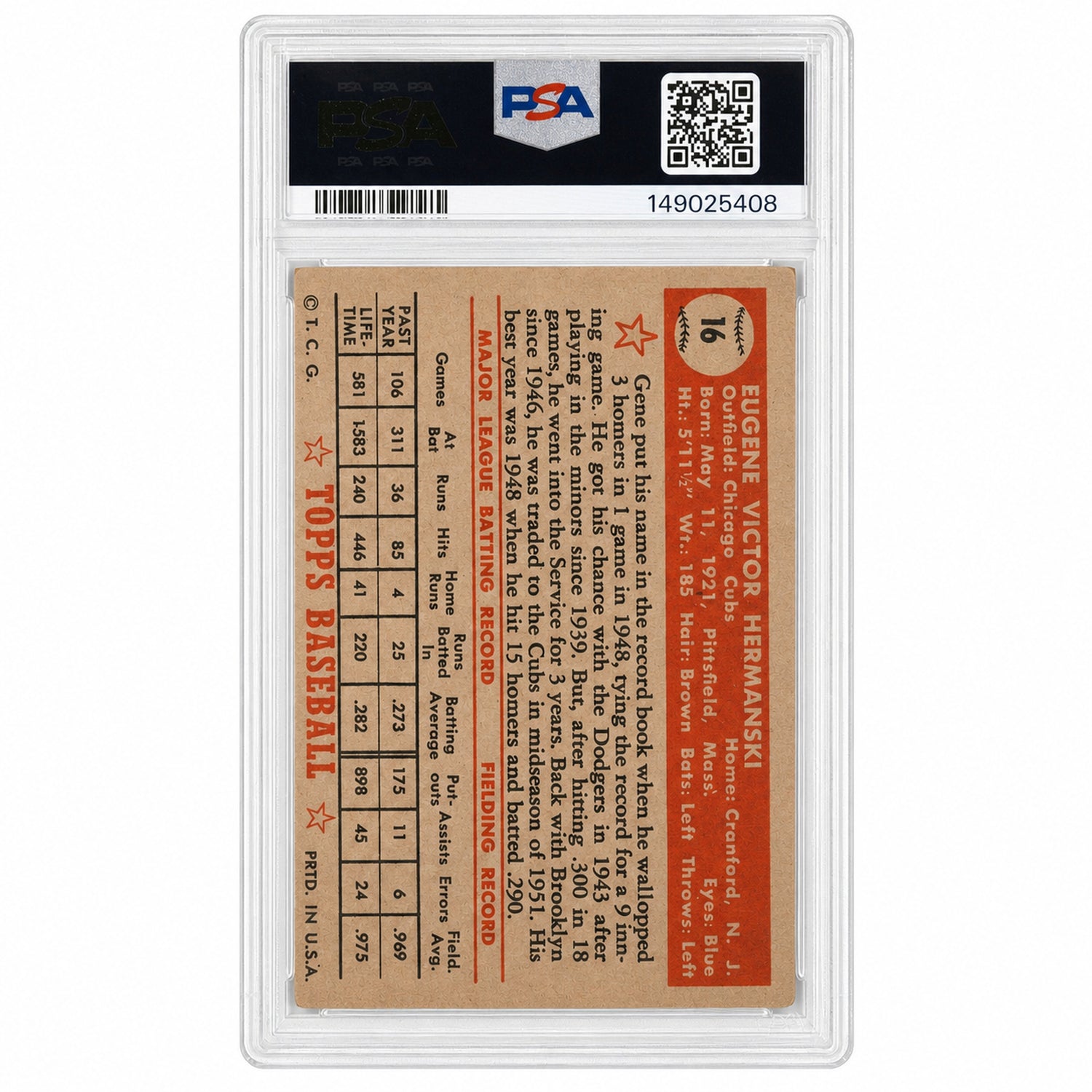 1952 Topps Gene Hermanski #16 PSA 2